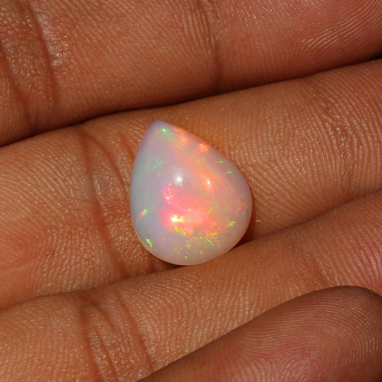 Welo Ethiopian Opal Cabochon: 5.52 Carat Pear-Shape Multicolor Gemstone