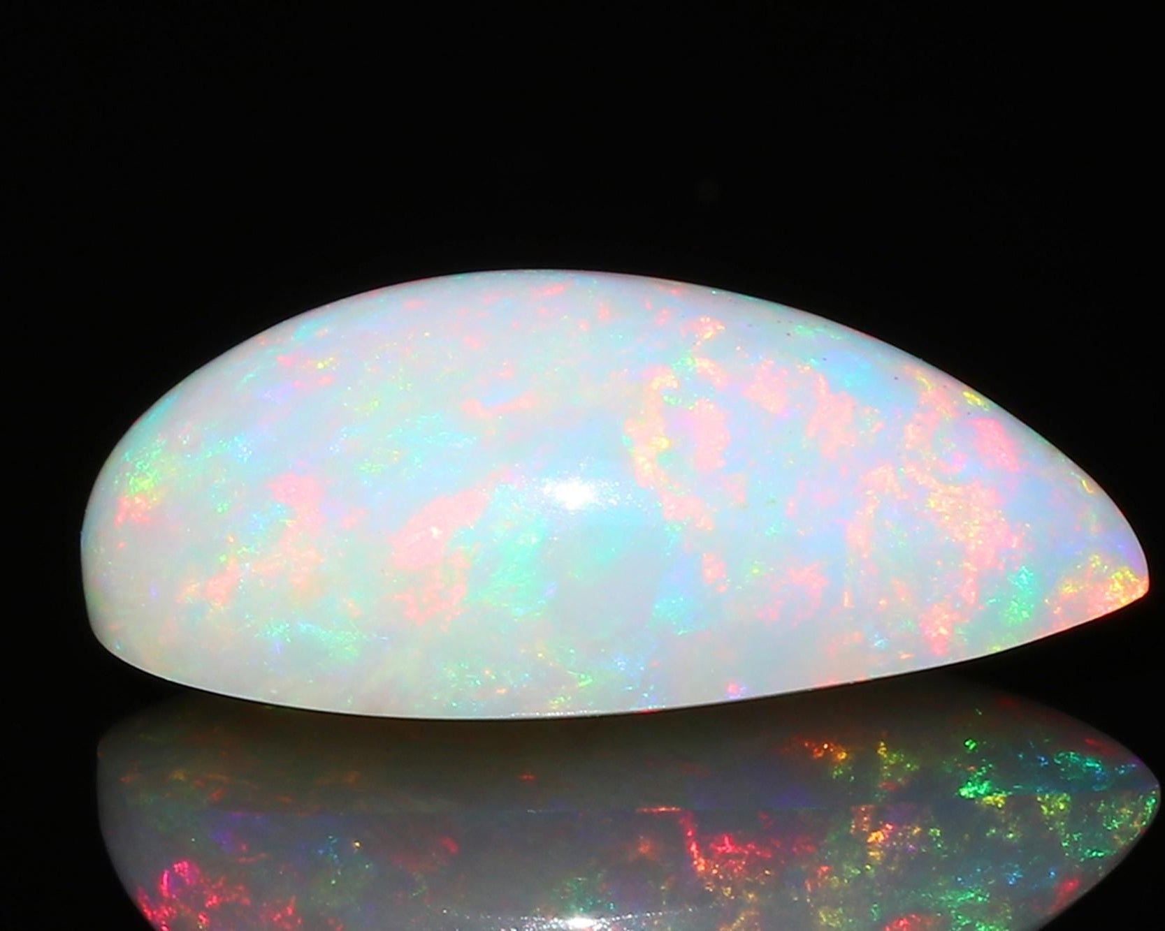 Welo Opal Cabochon: Ethiopian Pear Opal, Multi-Fire Gemstone, 8.44 Carat