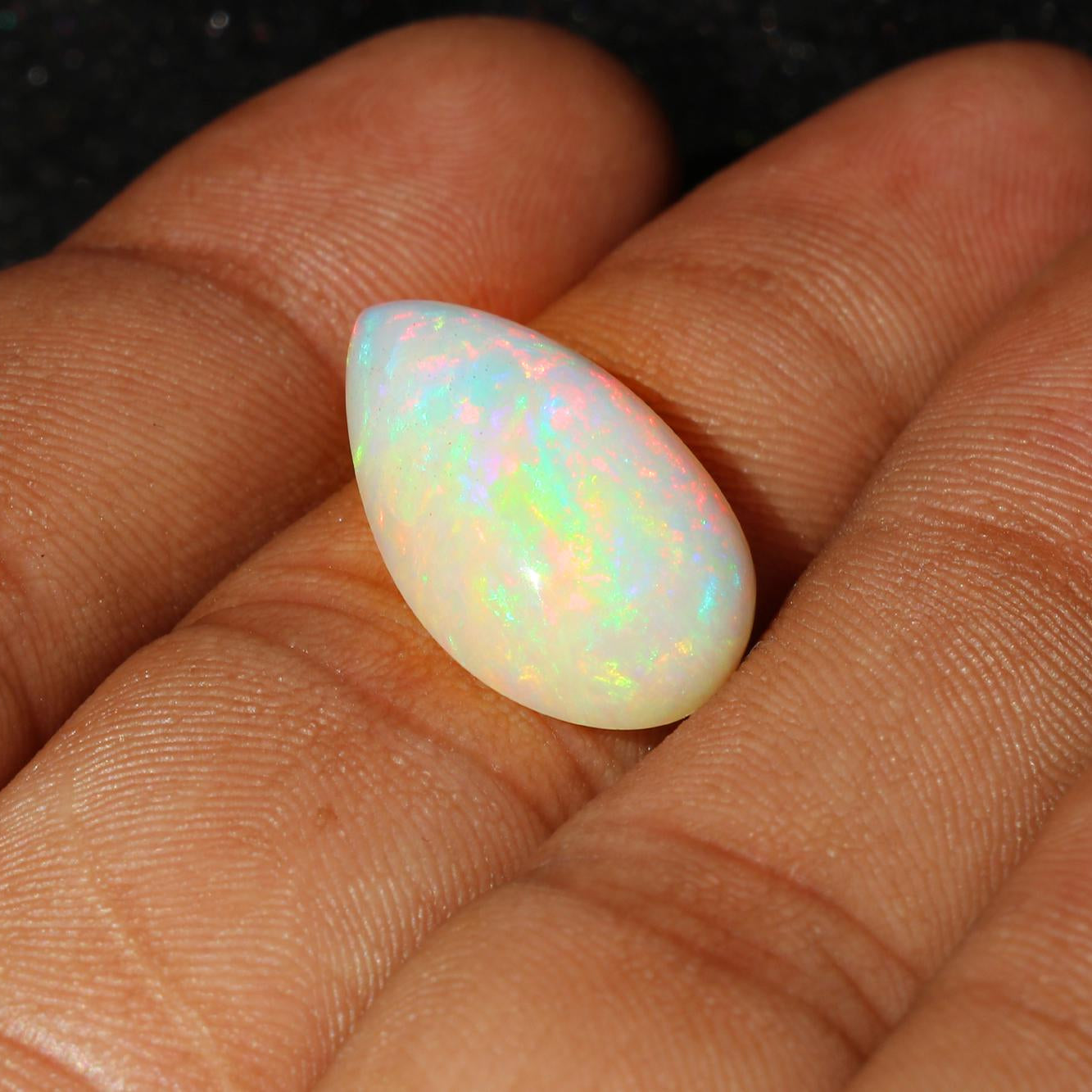 Welo Opal Cabochon: Ethiopian Pear Opal, Multi-Fire Gemstone, 8.44 Carat
