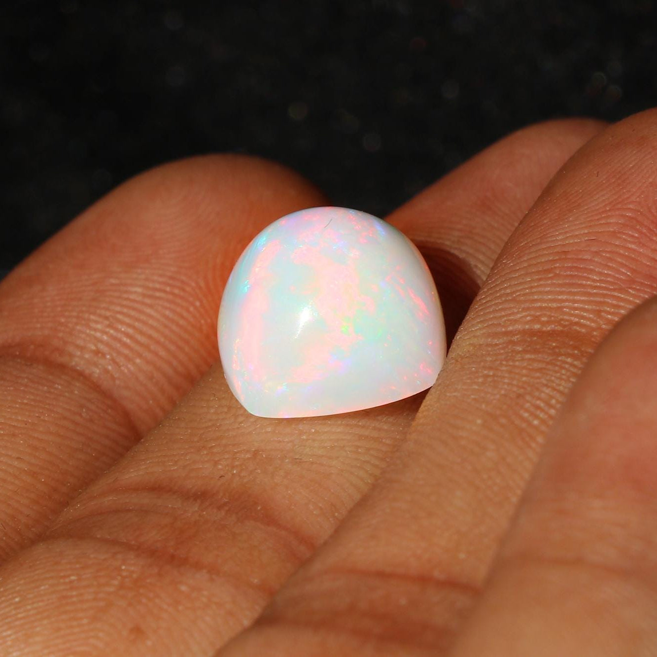 Ethiopian Welo Opal Gemstone: 12mm Cushion Cabochon, Multi-Fire October Birthstone