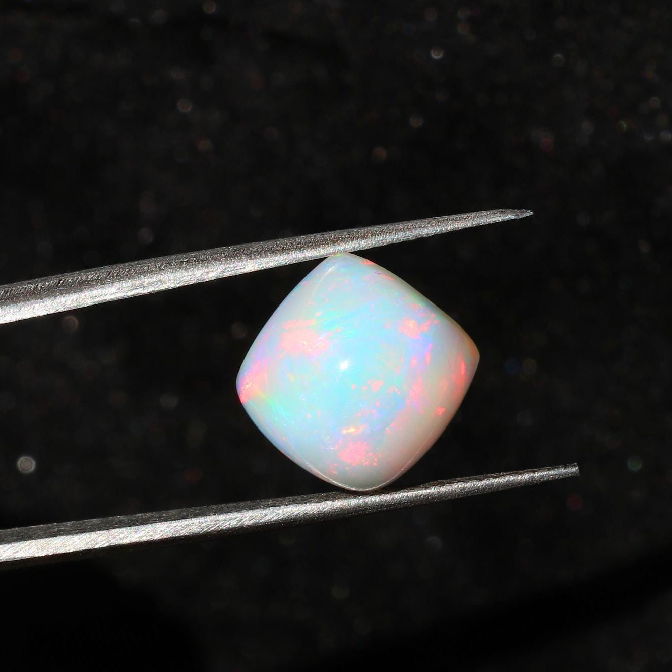 Ethiopian Welo Opal Gemstone: 12mm Cushion Cabochon, Multi-Fire October Birthstone