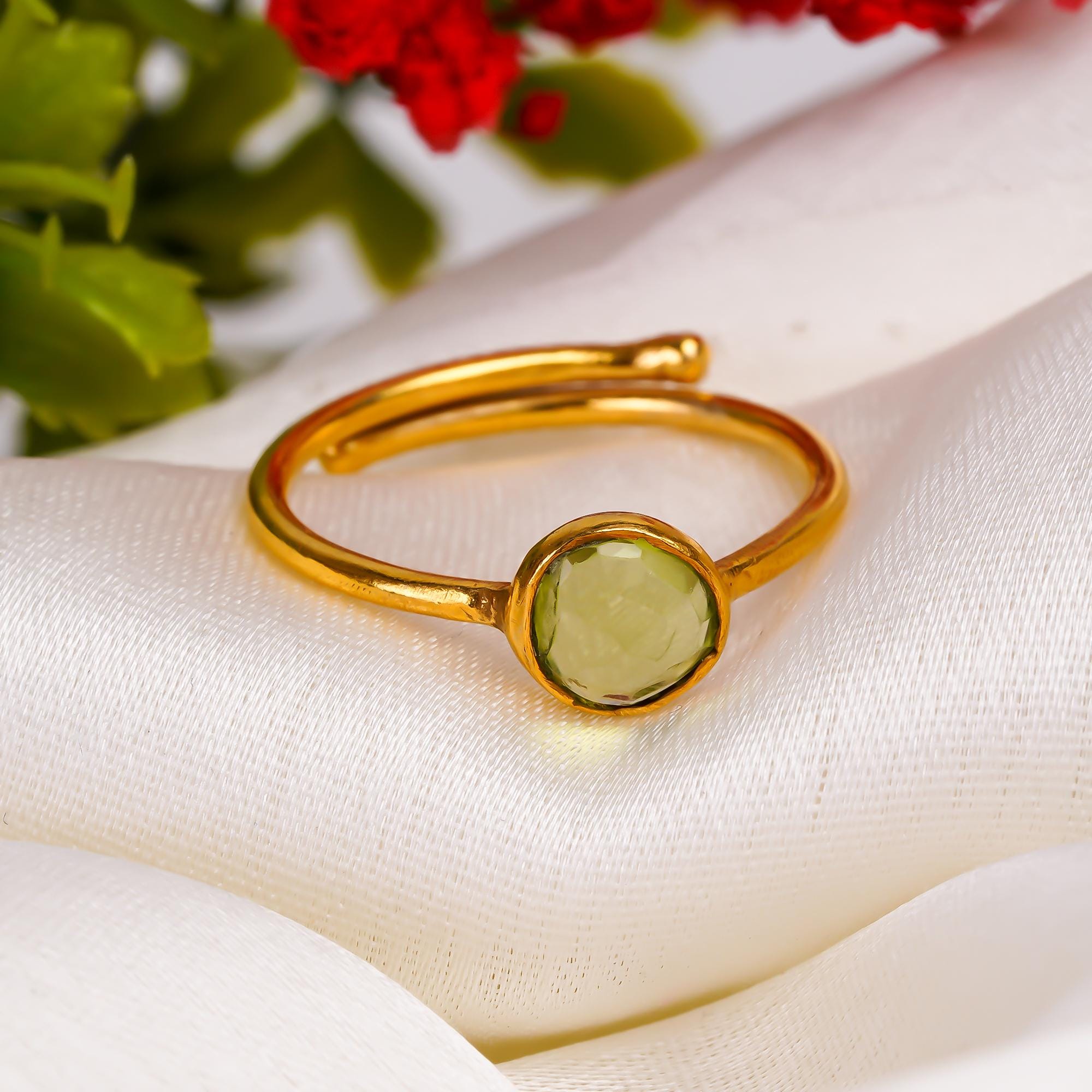 Adjustable Peridot Ring: Sterling Silver Bohemian Gemstone