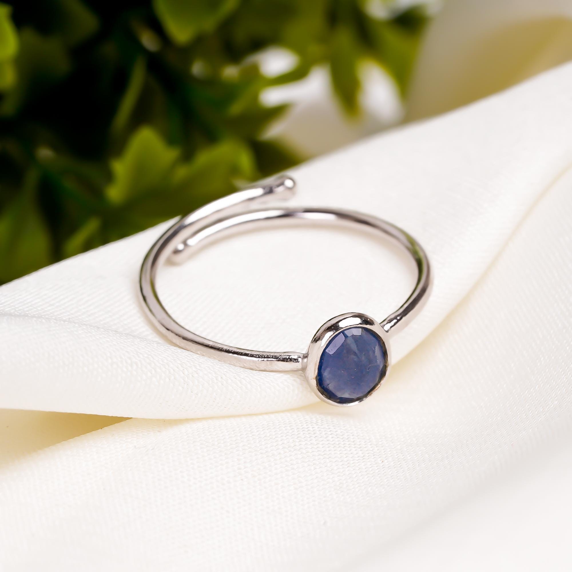Elegant Blue Sapphire Ring: Adjustable Sterling Silver Gemstone, September Birthstone