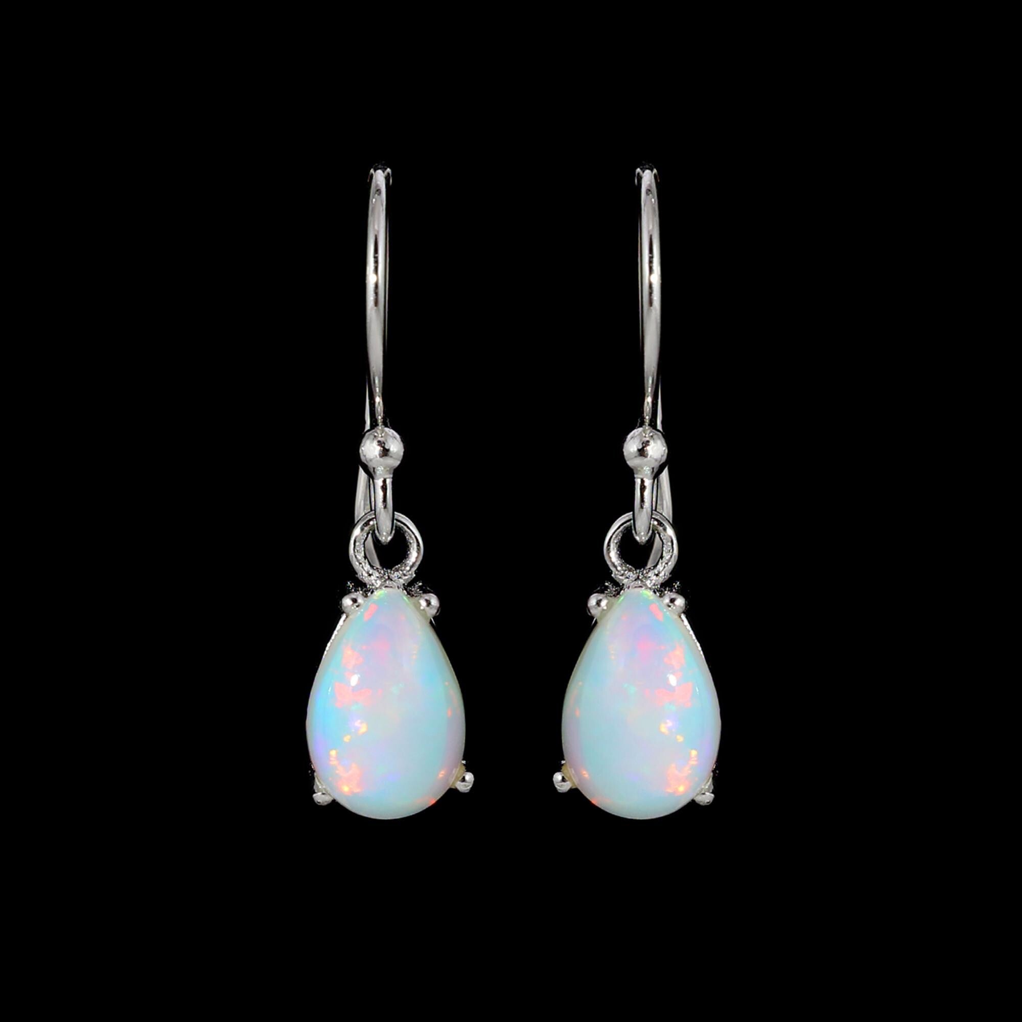 White Ethiopian Opal Drop Earrings: 925 Sterling Silver Boho Jewelry, 6*9mm Opal