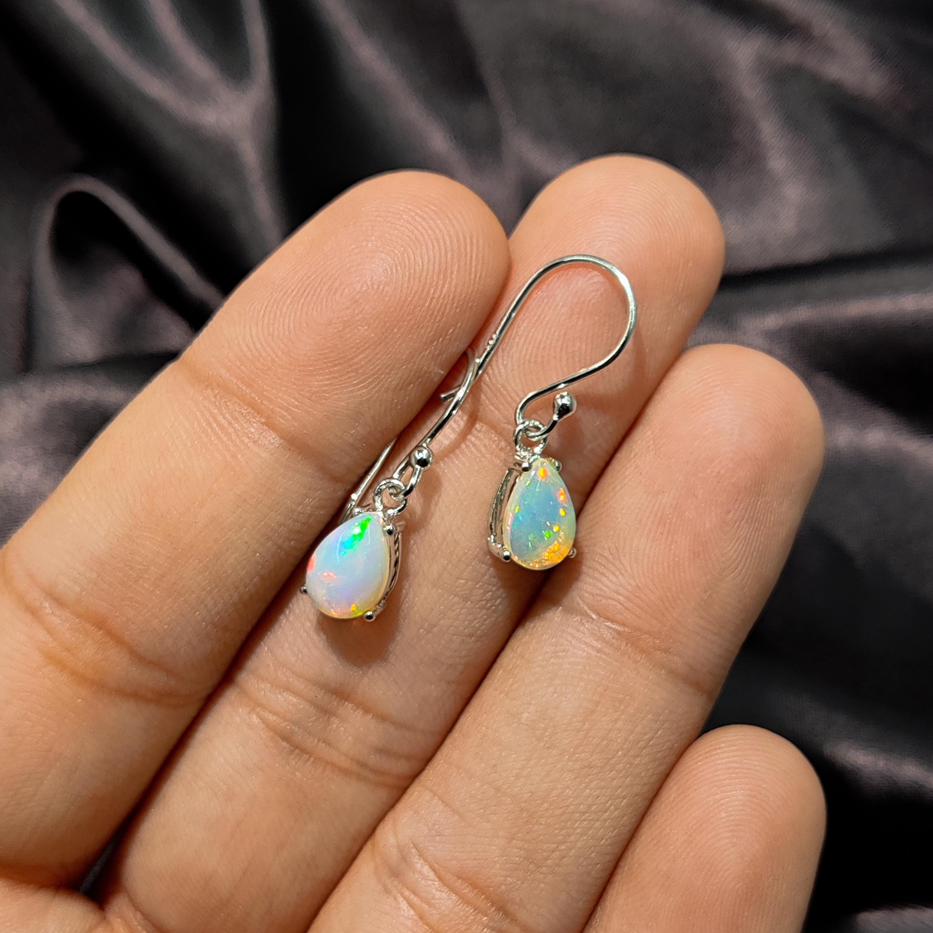 White Ethiopian Opal Drop Earrings: 925 Sterling Silver Boho Jewelry, 6*9mm Opal