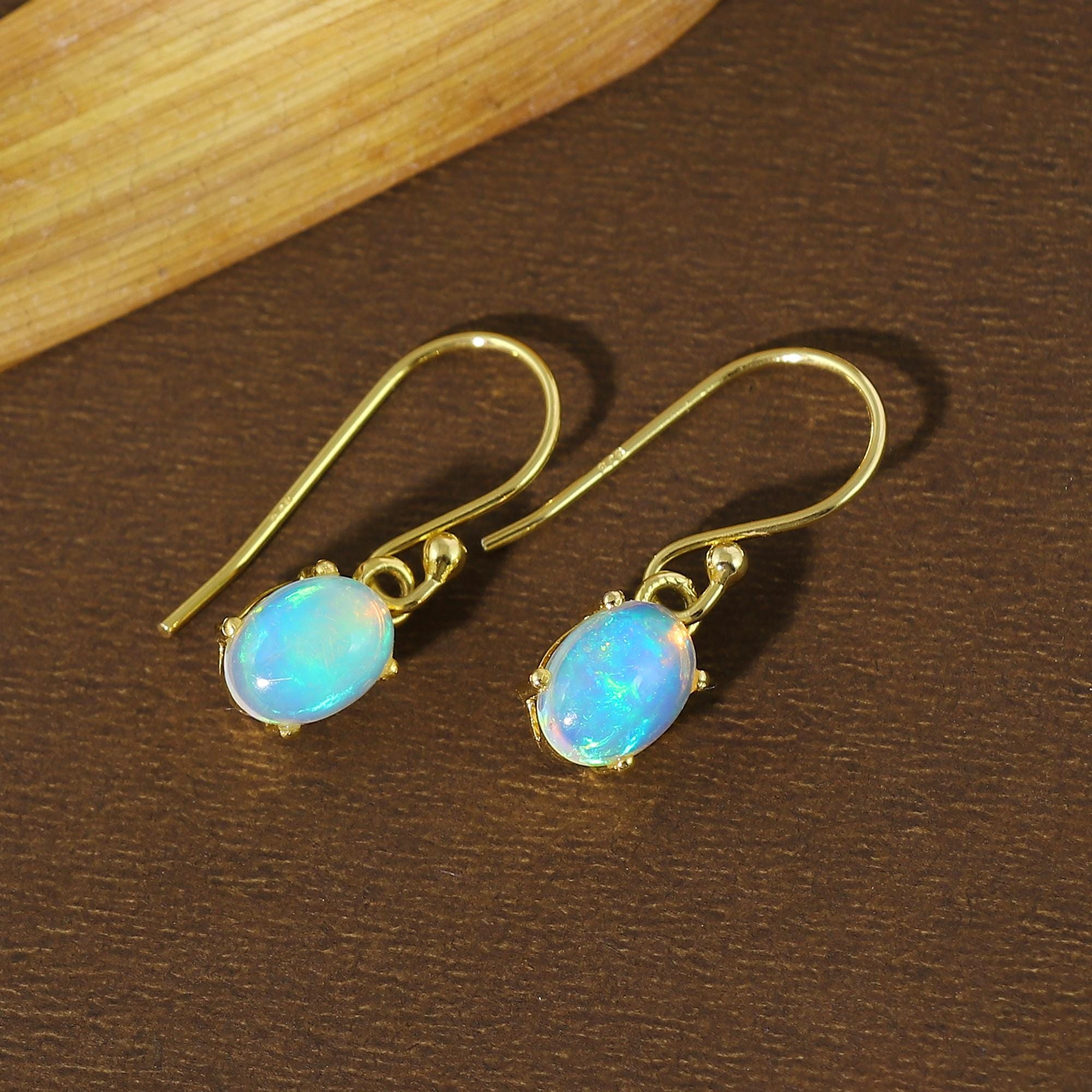 Ethiopian Opal 925 Sterling Silver Earrings: October Birthstone Jewelry 6*8mm Opal