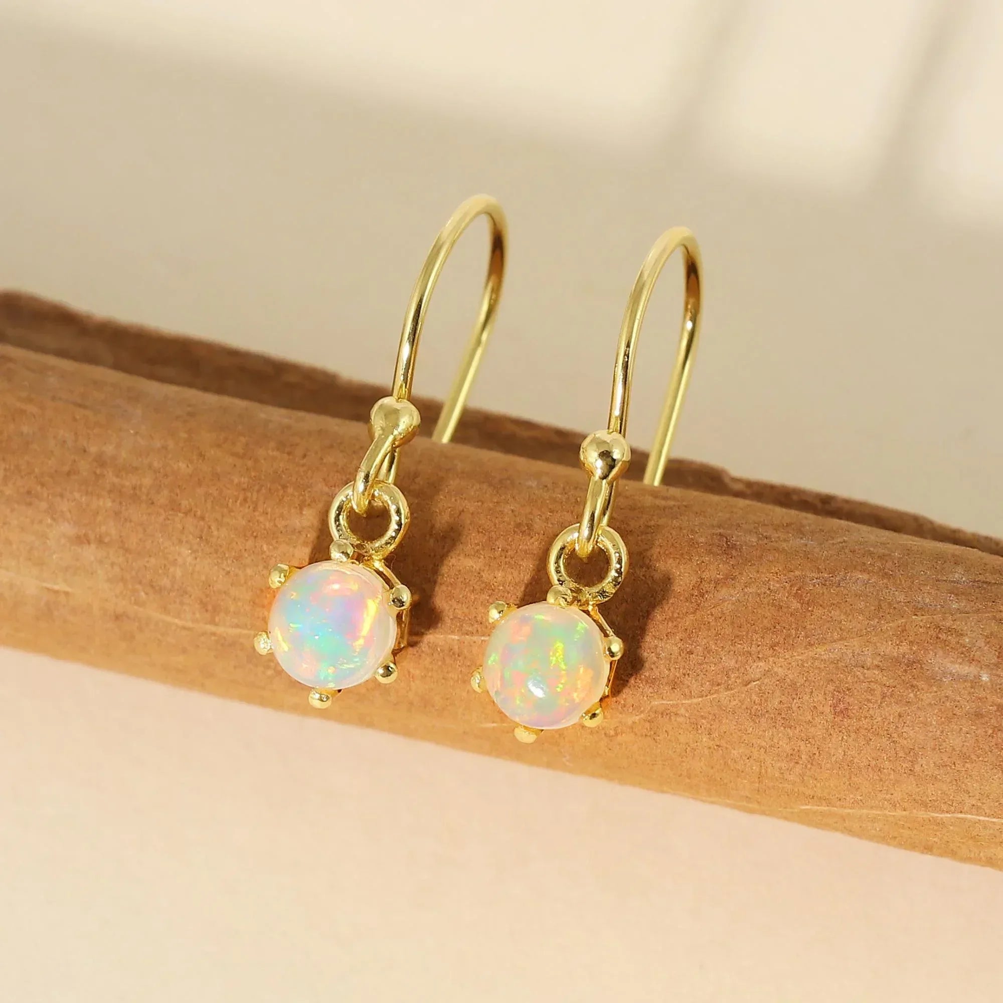 Ethiopian Opal Earrings: 925 Sterling Silver, Yellow Gold Plated 5mm
