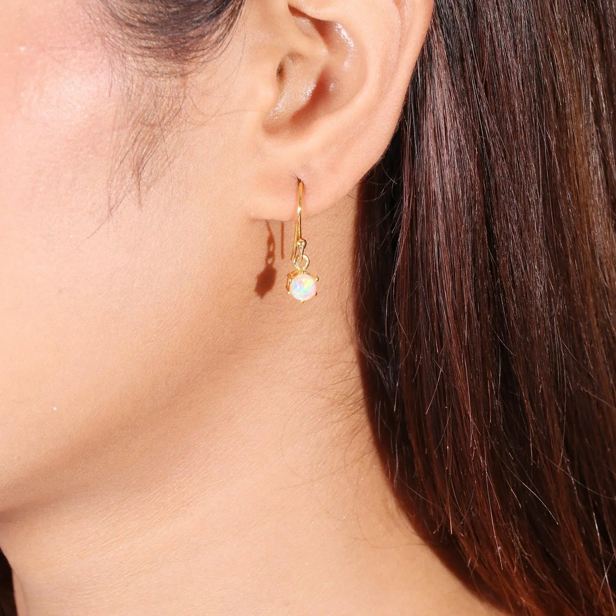 Ethiopian Opal Earrings: 925 Sterling Silver, Yellow Gold Plated 5mm
