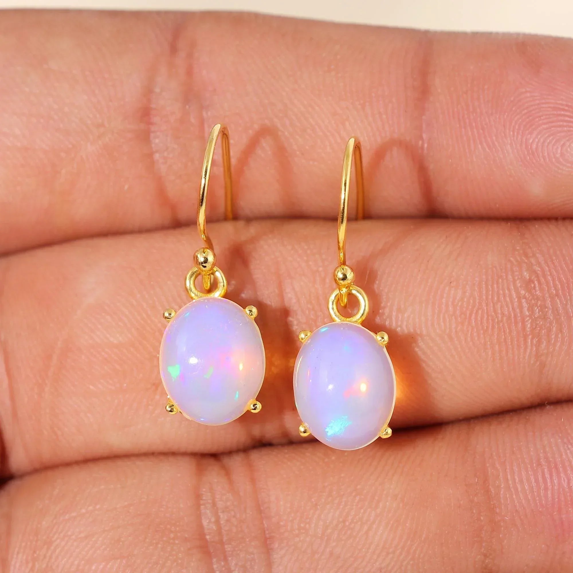 Ethiopian Fire Opal Sterling Silver Earrings: Natural Opal Cabochon Jewelry