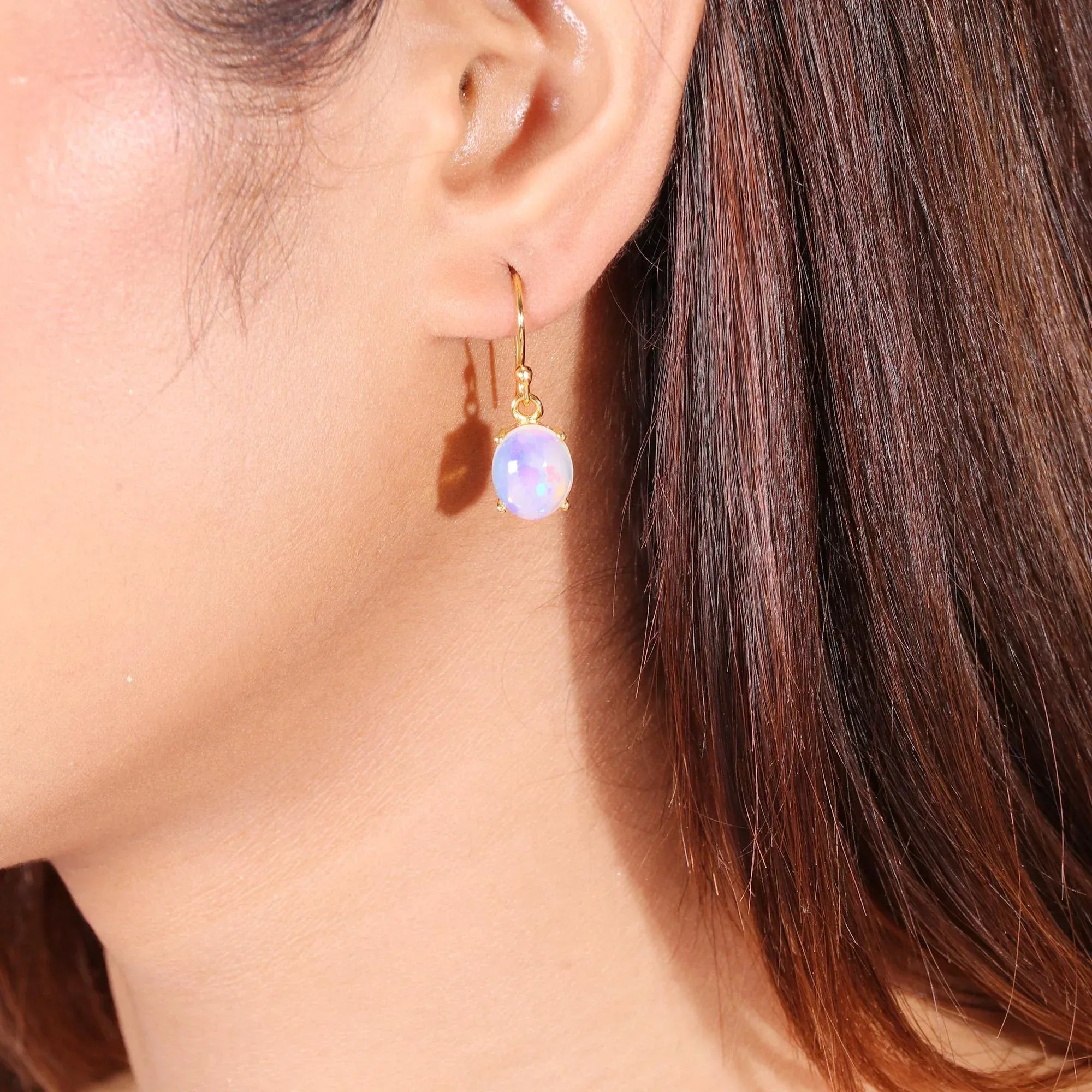 Ethiopian Fire Opal Sterling Silver Earrings: Natural Opal Cabochon Jewelry
