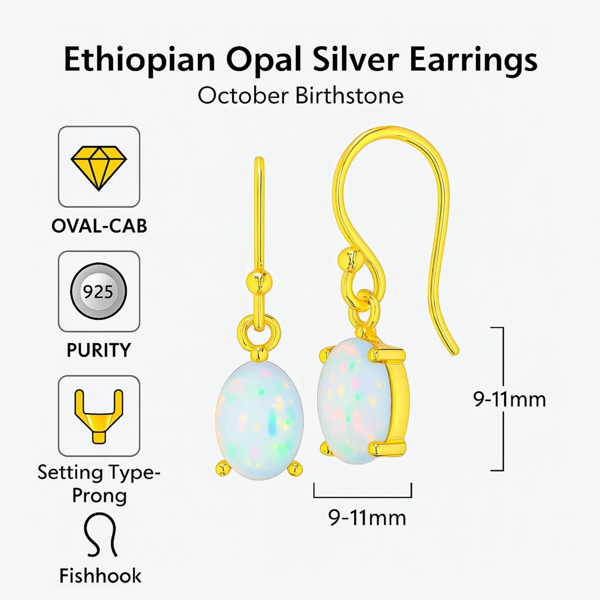 Ethiopian Fire Opal Sterling Silver Earrings: Natural Opal Cabochon Jewelry