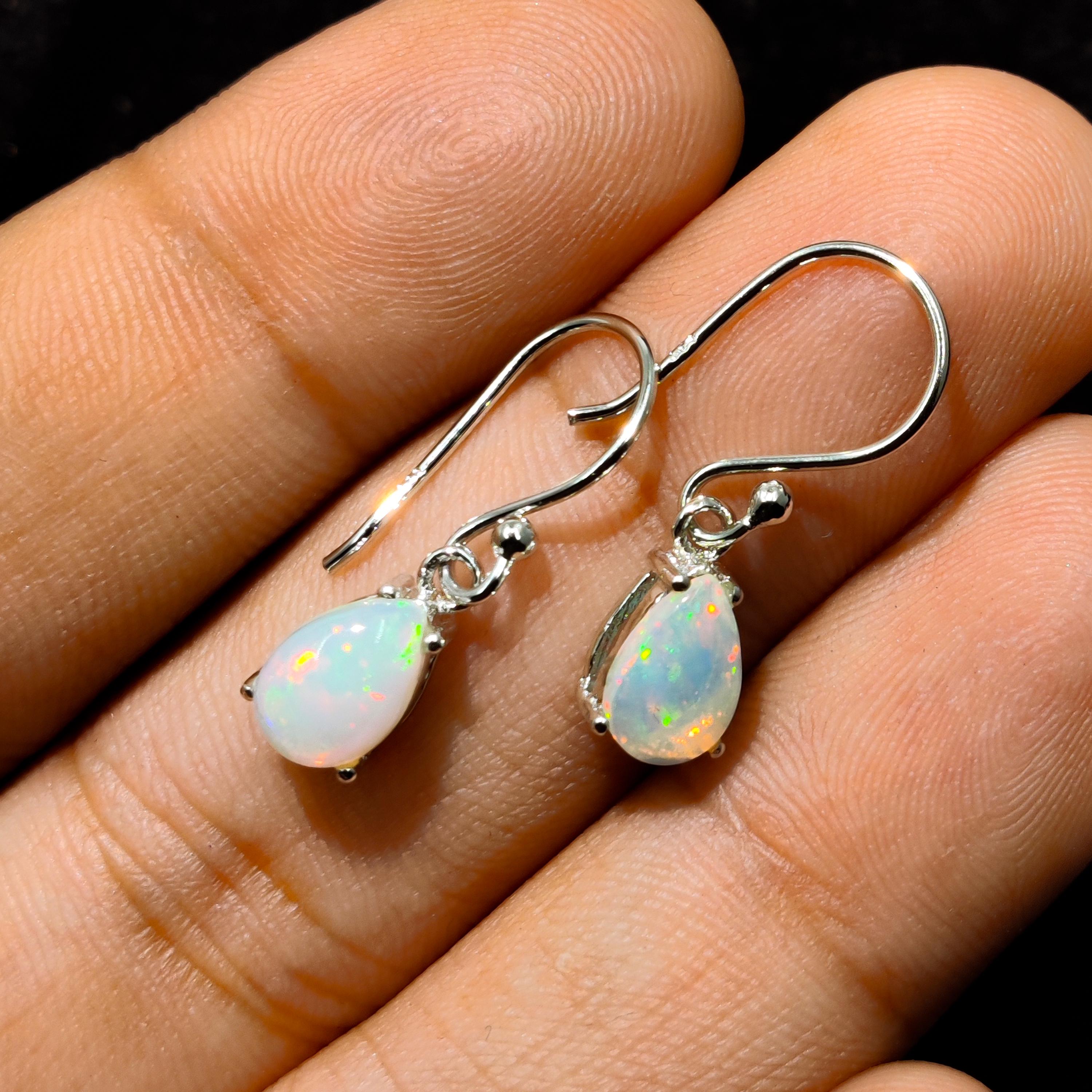 White Ethiopian Opal Drop Earrings: 925 Sterling Silver Boho Jewelry, 6*9mm Opal