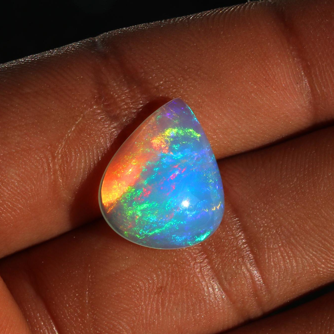 Ethiopian Welo Opal Cabochon Pear: Rainbow Fire Gemstone, 7.50 Cts