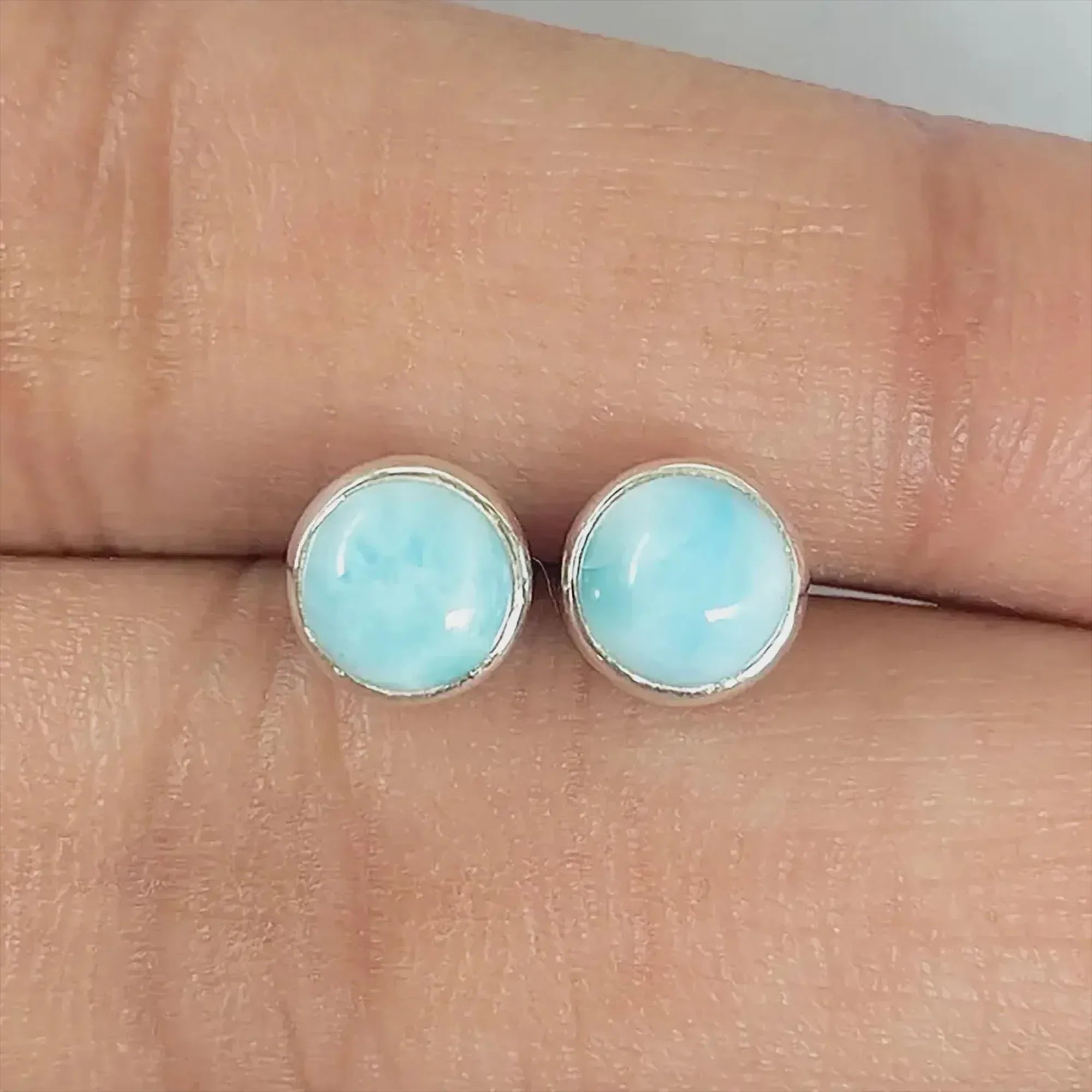 Larimar Stud Earrings: 925 Sterling Silver, Stone of Tranquility