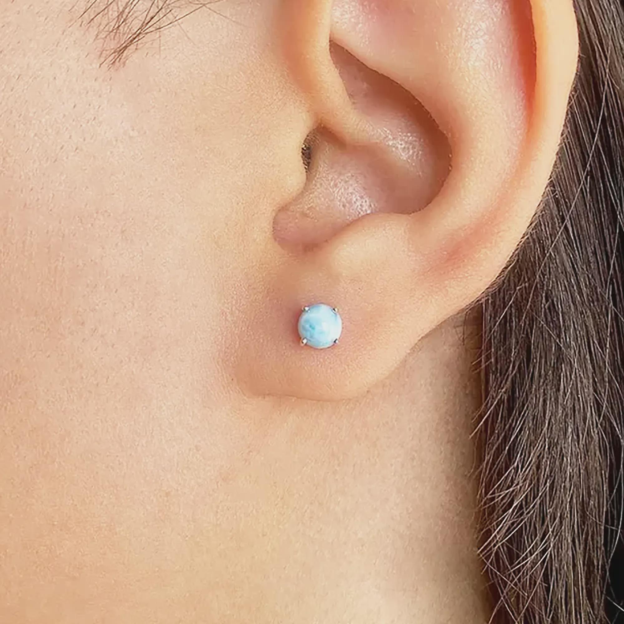 Larimar Stud Earrings: 925 Sterling Silver Caribbean Gemstone
