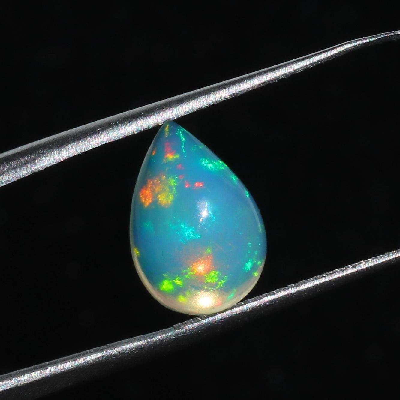 Ethiopian Fire Opal Cabochon: AAA Pear Cut Natural Gemstone, 1.76 Ct