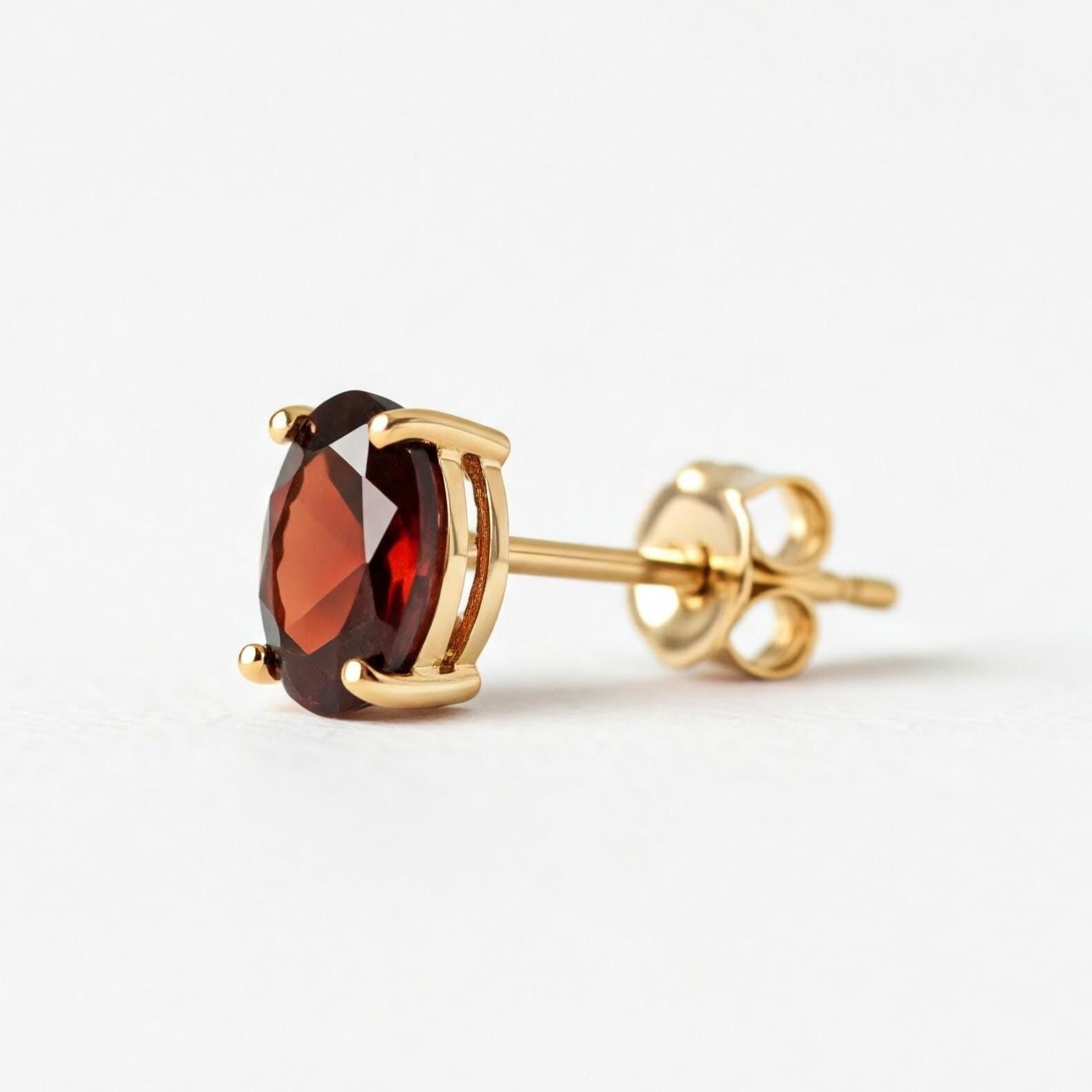 Garnet Stud Earrings: 925 Sterling Silver, January Birthstone Silver Jewelry