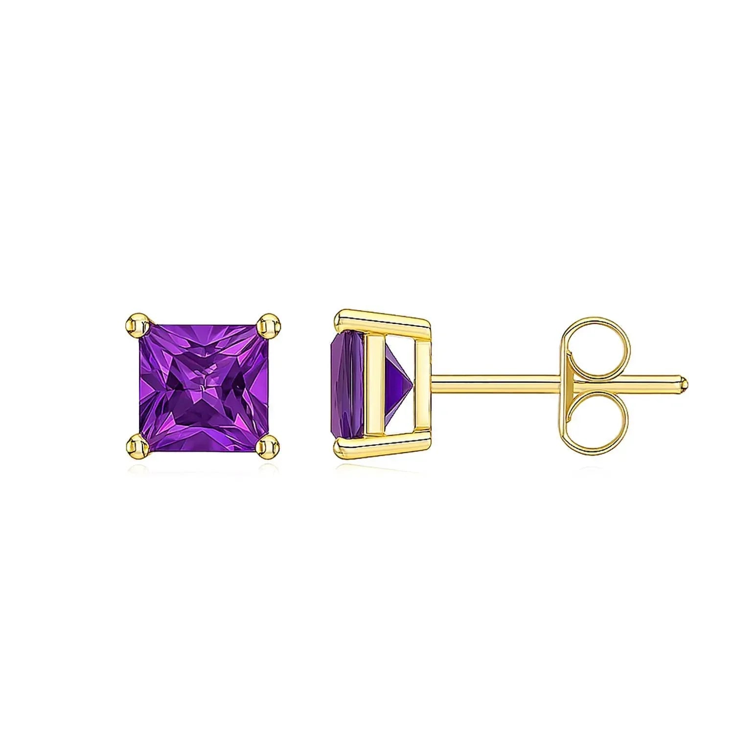 Amethyst Stud Earrings: Square Sterling Silver, February Birthstone