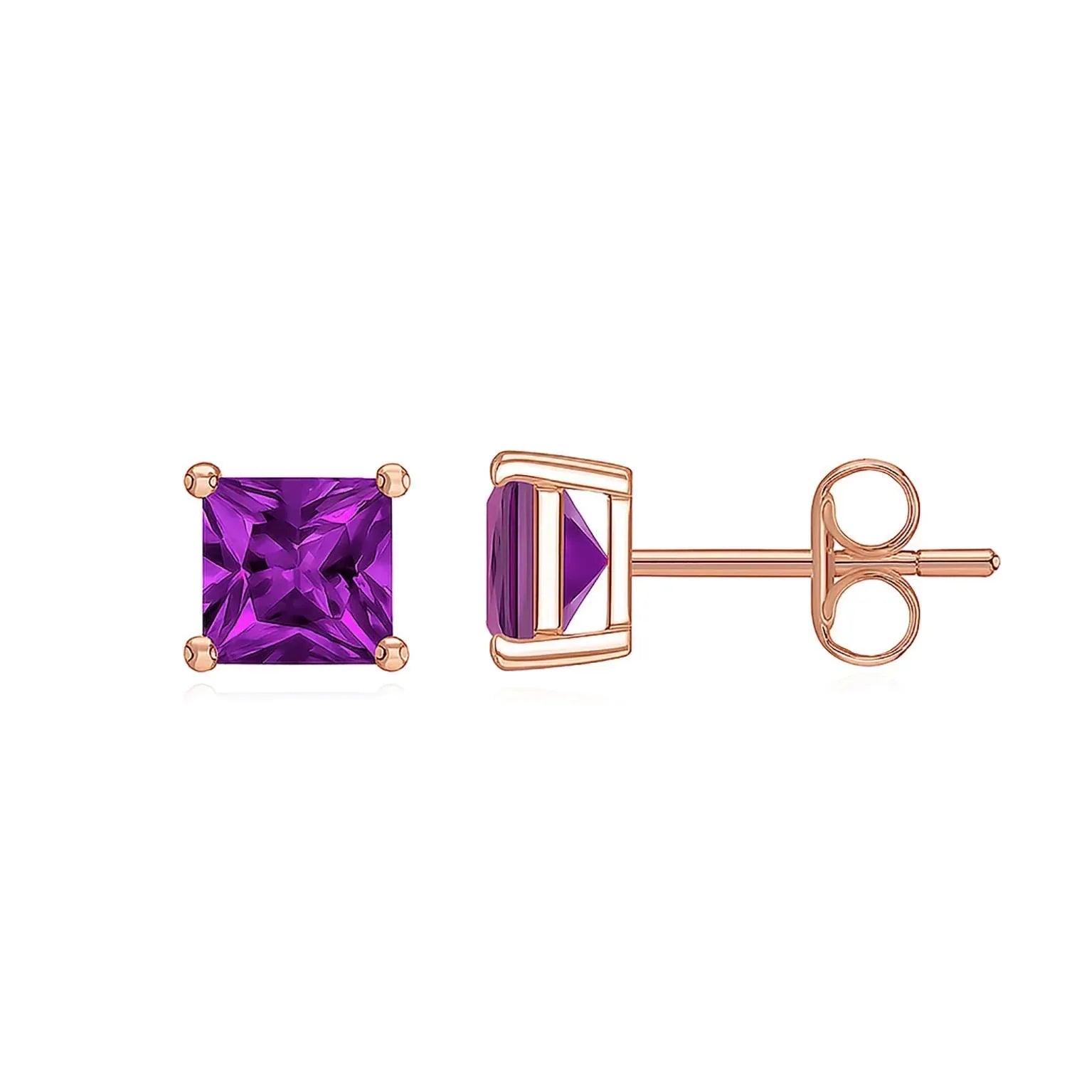 Amethyst Stud Earrings: Square Sterling Silver, February Birthstone