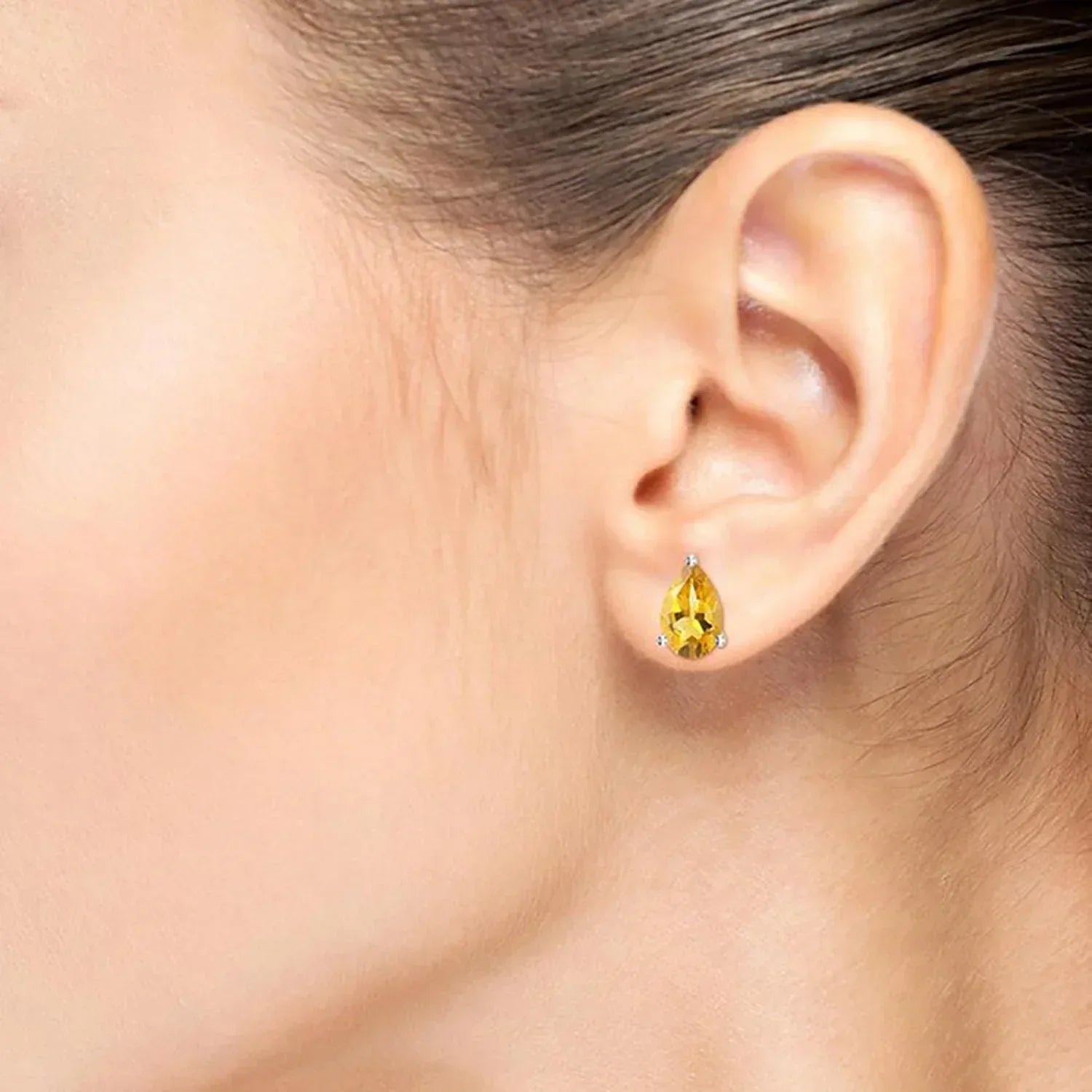 Dainty Citrine Pear Stud Earrings: 925 Sterling Silver, November Birthstone