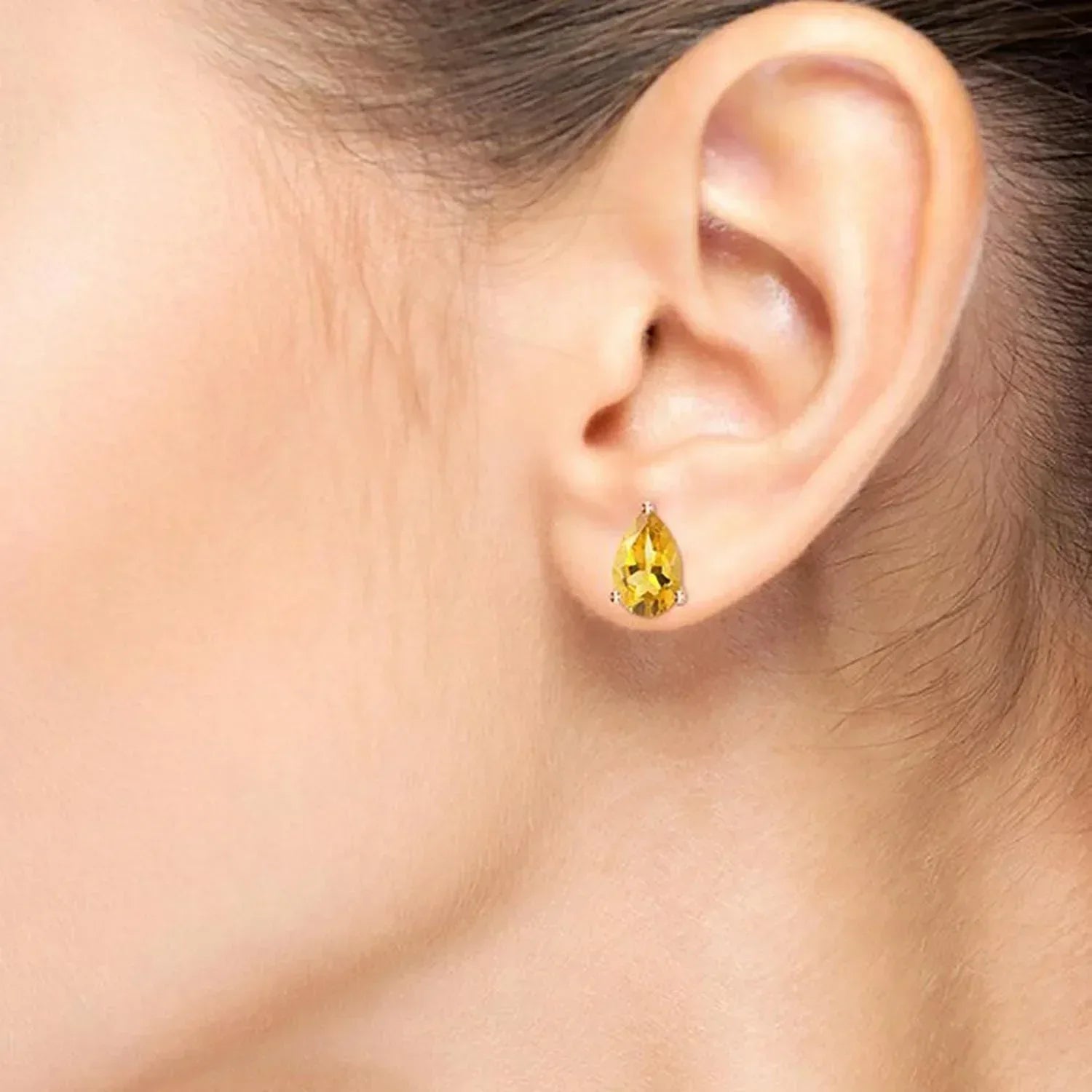 Dainty Citrine Pear Stud Earrings: 925 Sterling Silver, November Birthstone