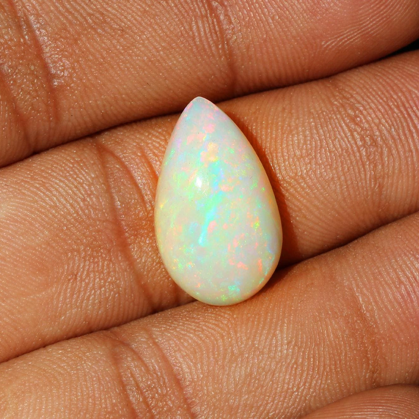 Welo Opal Cabochon: Ethiopian Pear Opal, Multi-Fire Gemstone, 8.44 Carat