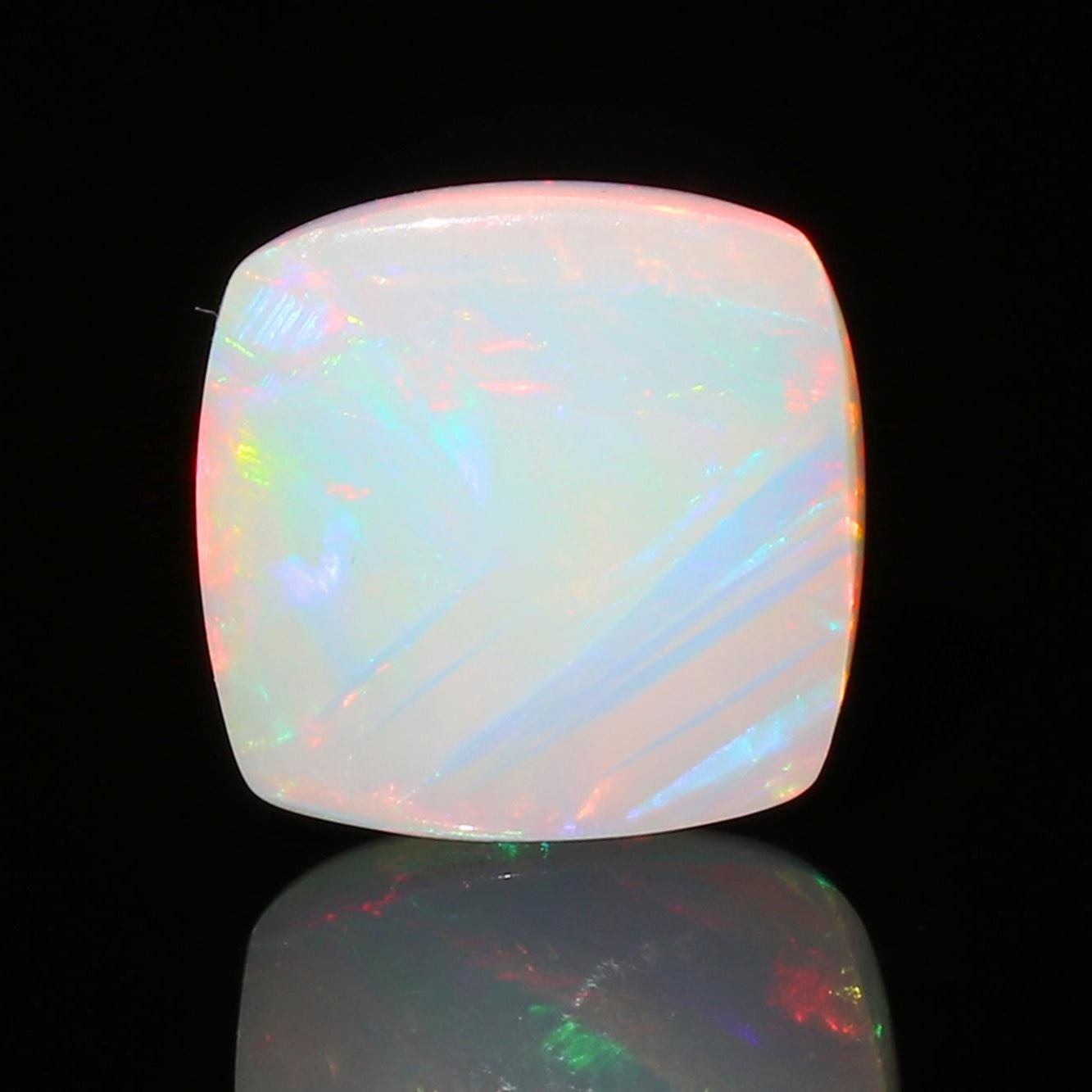 Ethiopian Welo Opal Gemstone: 12mm Cushion Cabochon, Multi-Fire October Birthstone