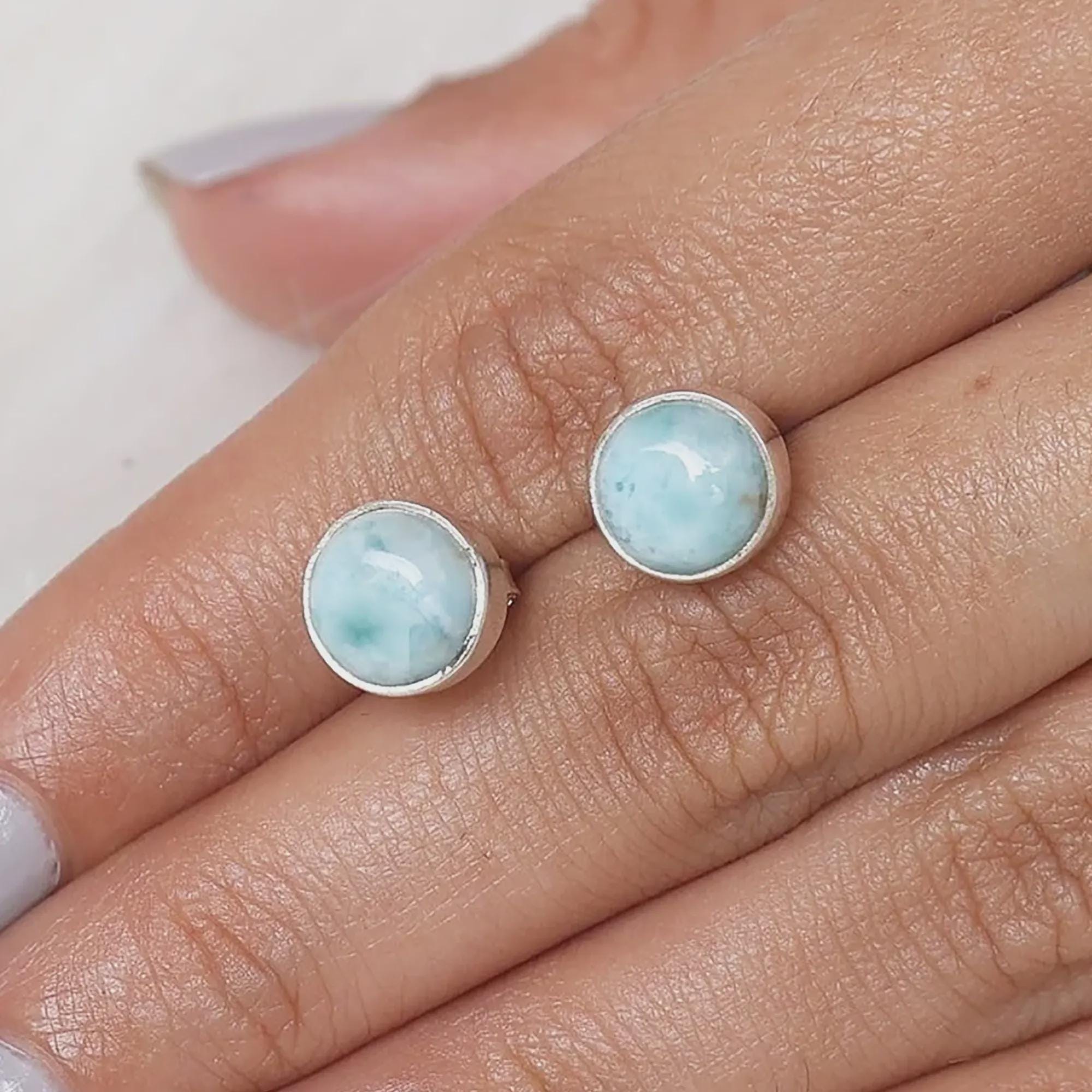 Larimar Stud Earrings: 925 Sterling Silver, Stone of Tranquility
