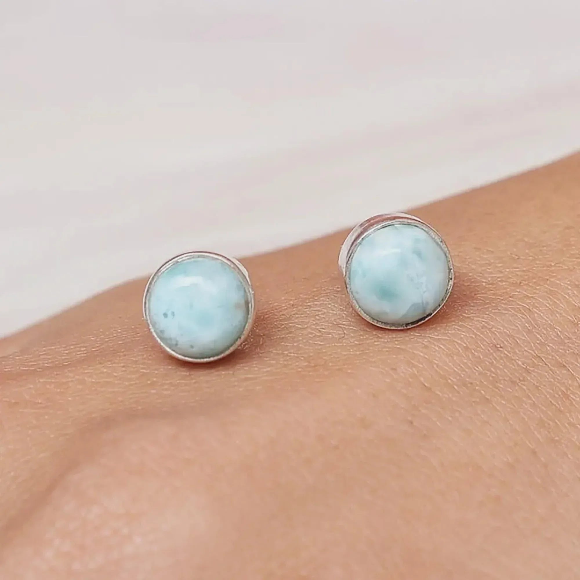 Larimar Stud Earrings: 925 Sterling Silver, Stone of Tranquility