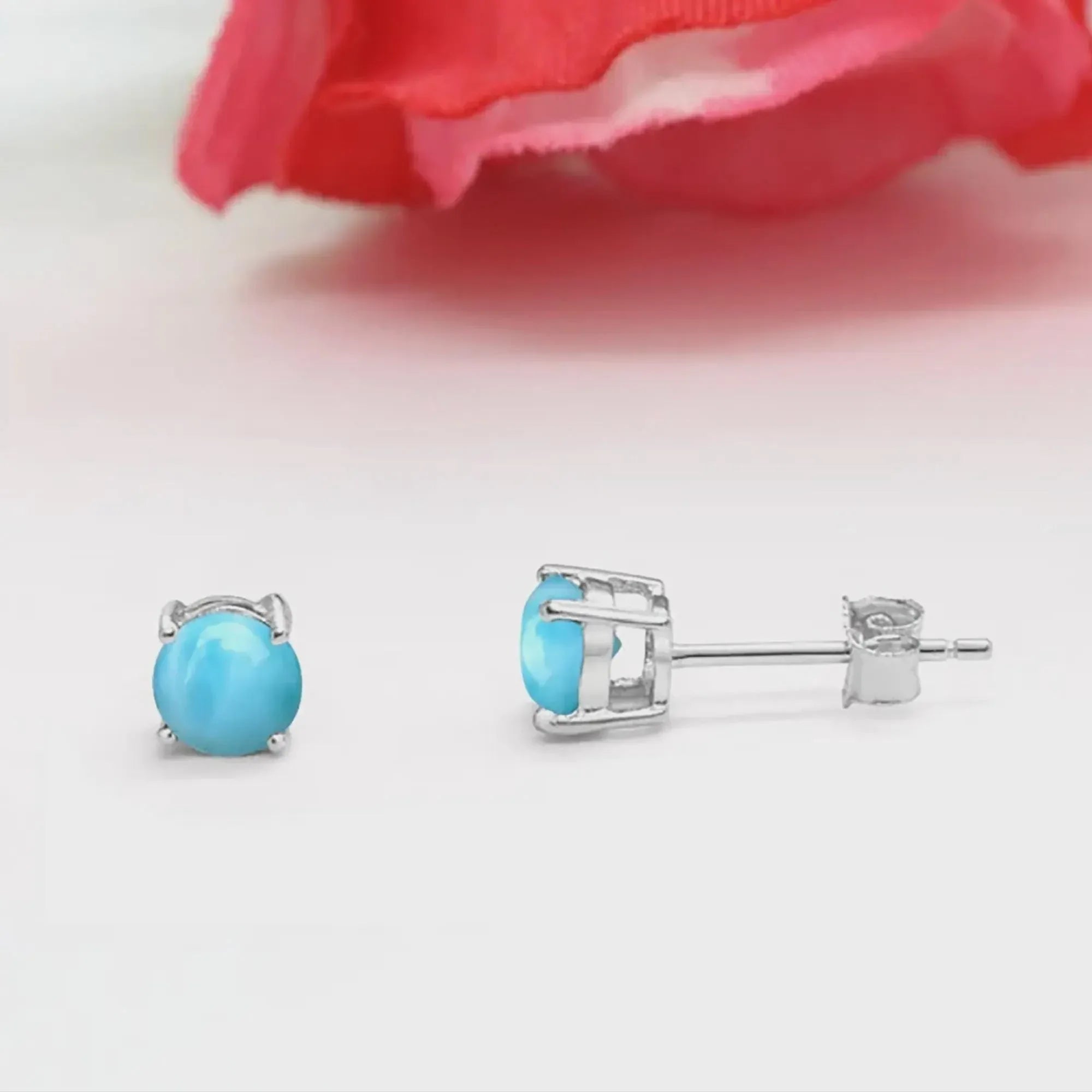 Larimar Stud Earrings: 925 Sterling Silver Caribbean Gemstone - Himalya Quartz