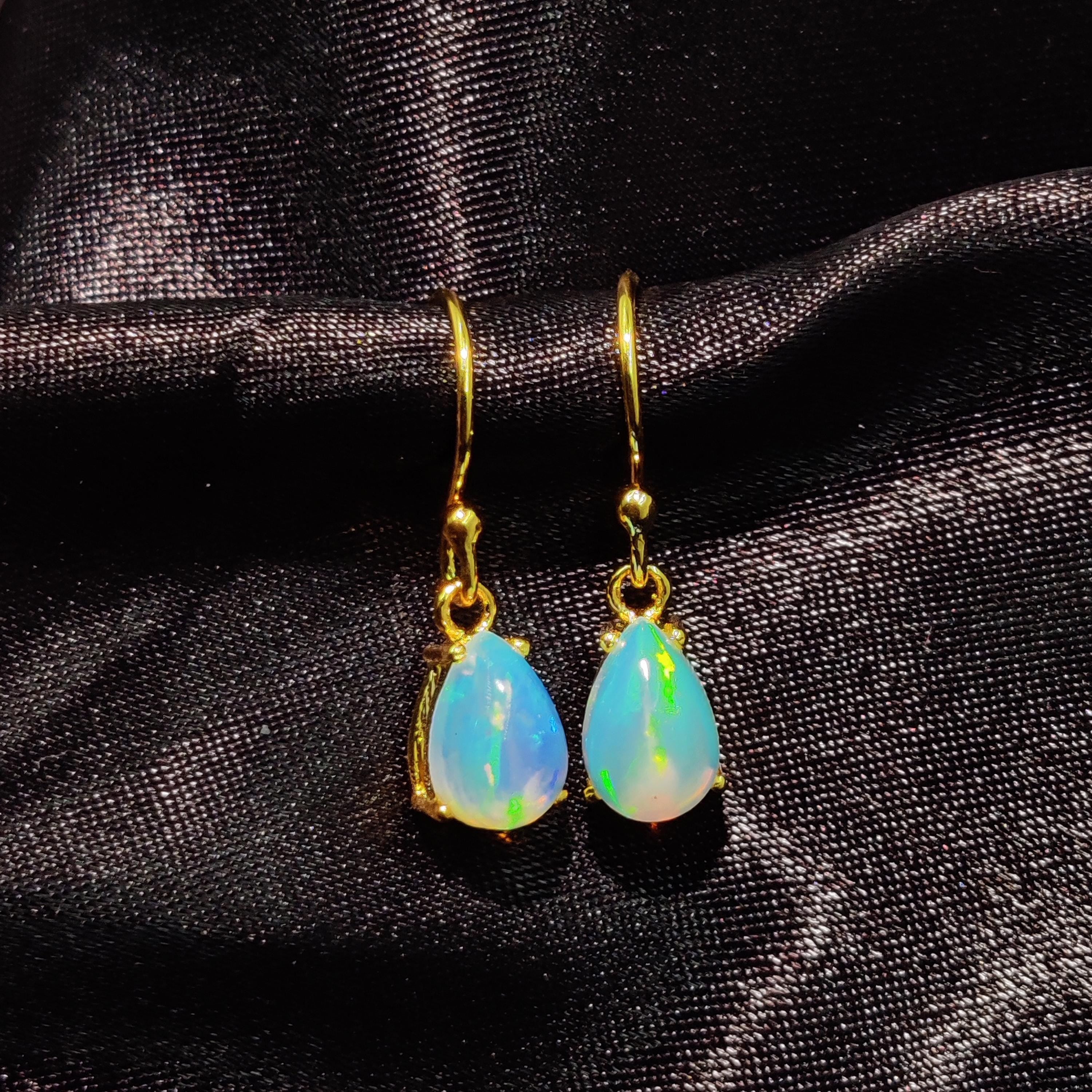 White Ethiopian Opal Drop Earrings: 925 Sterling Silver Boho Jewelry, 6*9mm Opal