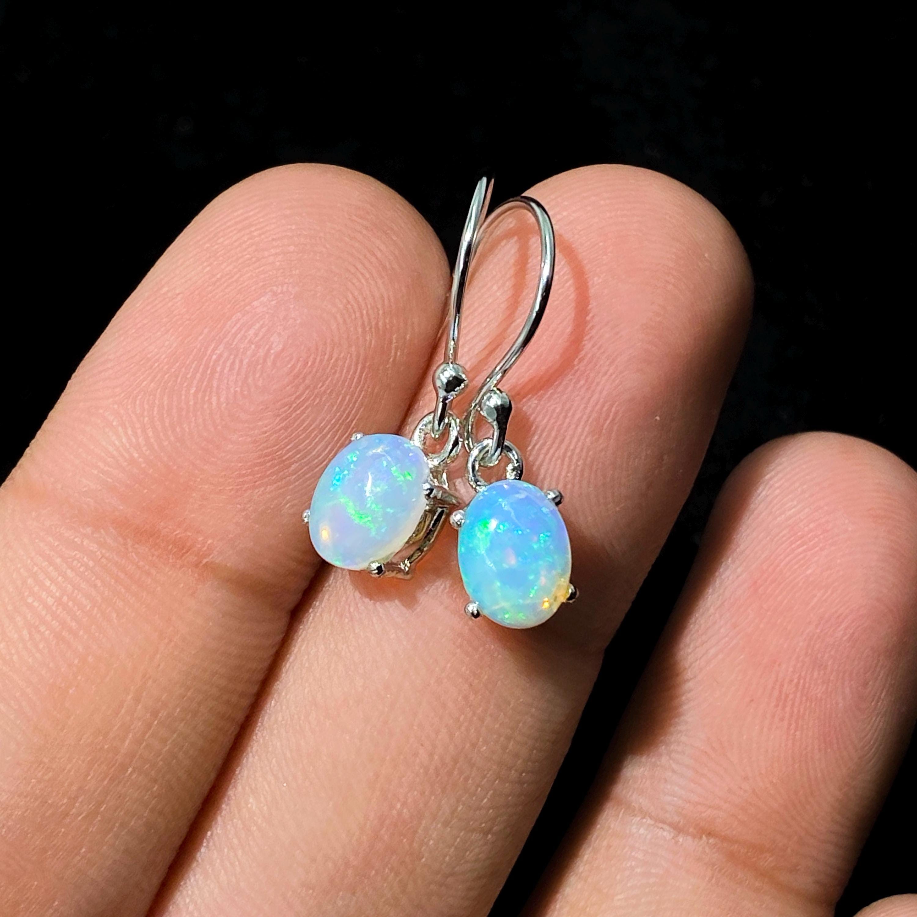 Ethiopian Opal 925 Sterling Silver Earrings: October Birthstone Jewelry 6*8mm Opal