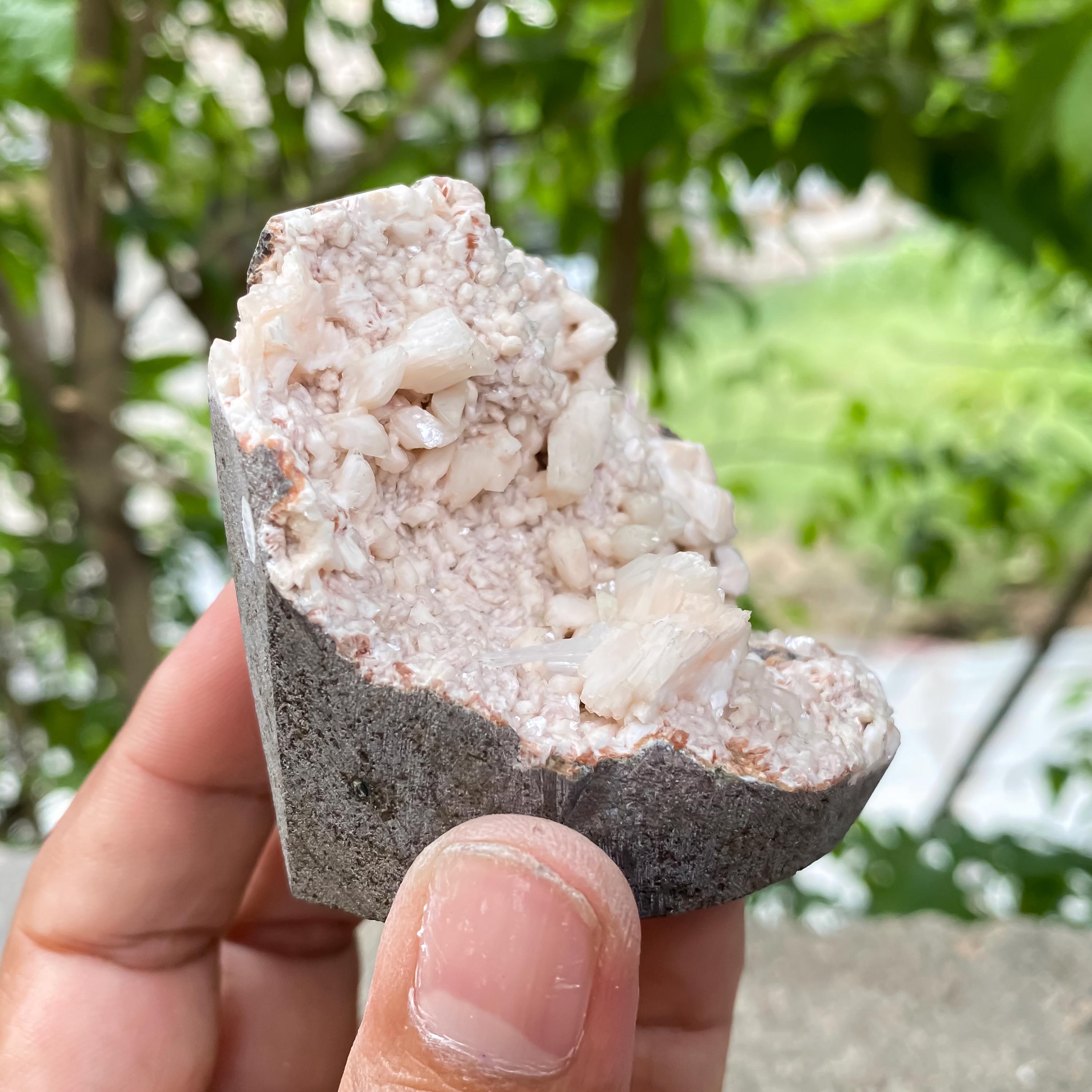 Stilbite Apophyllite Geode Cluster  Peach Healing Crystal Specimen, 160gm