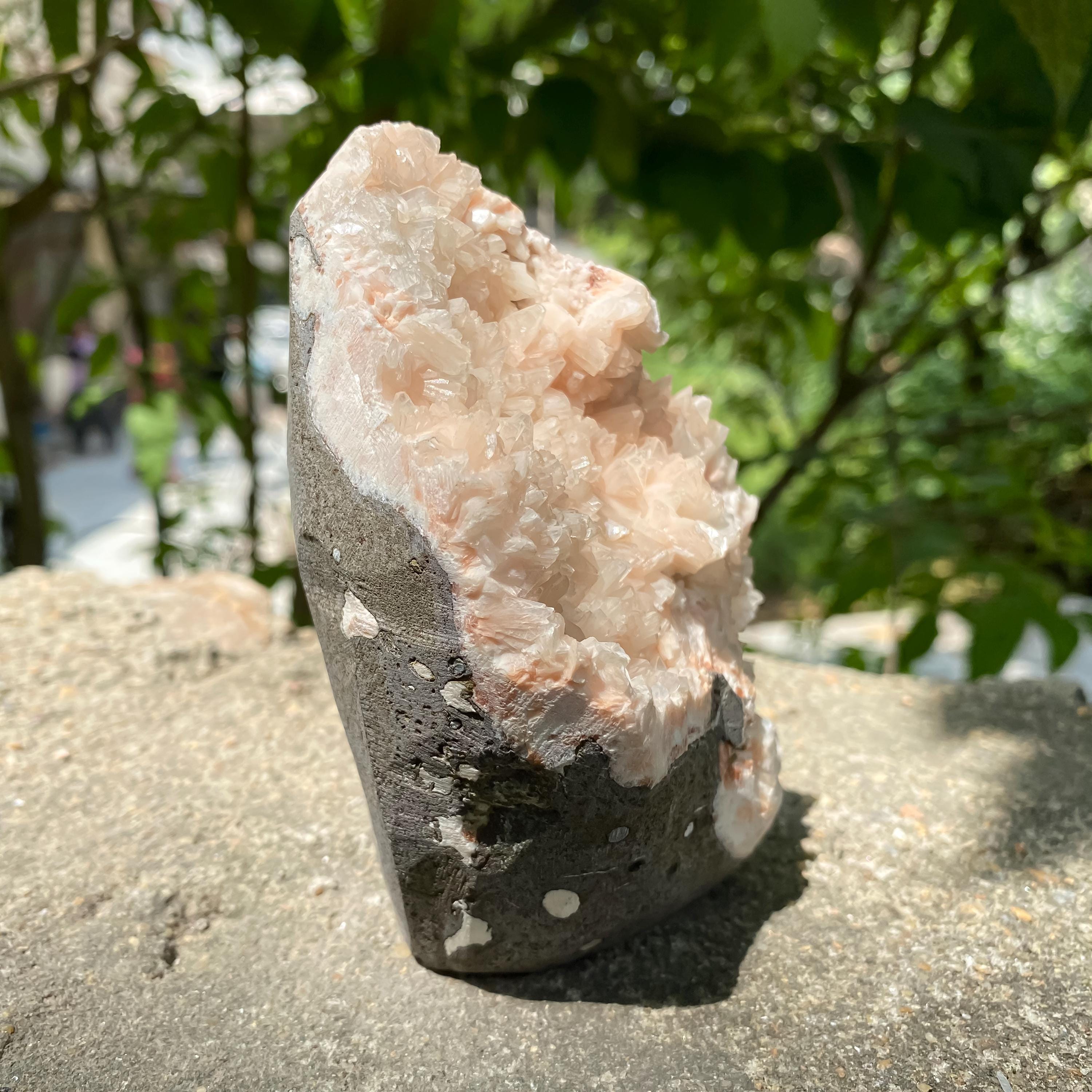 Peach Stilbite Apophyllite Crystal Geode  Healing Stone, 615gm