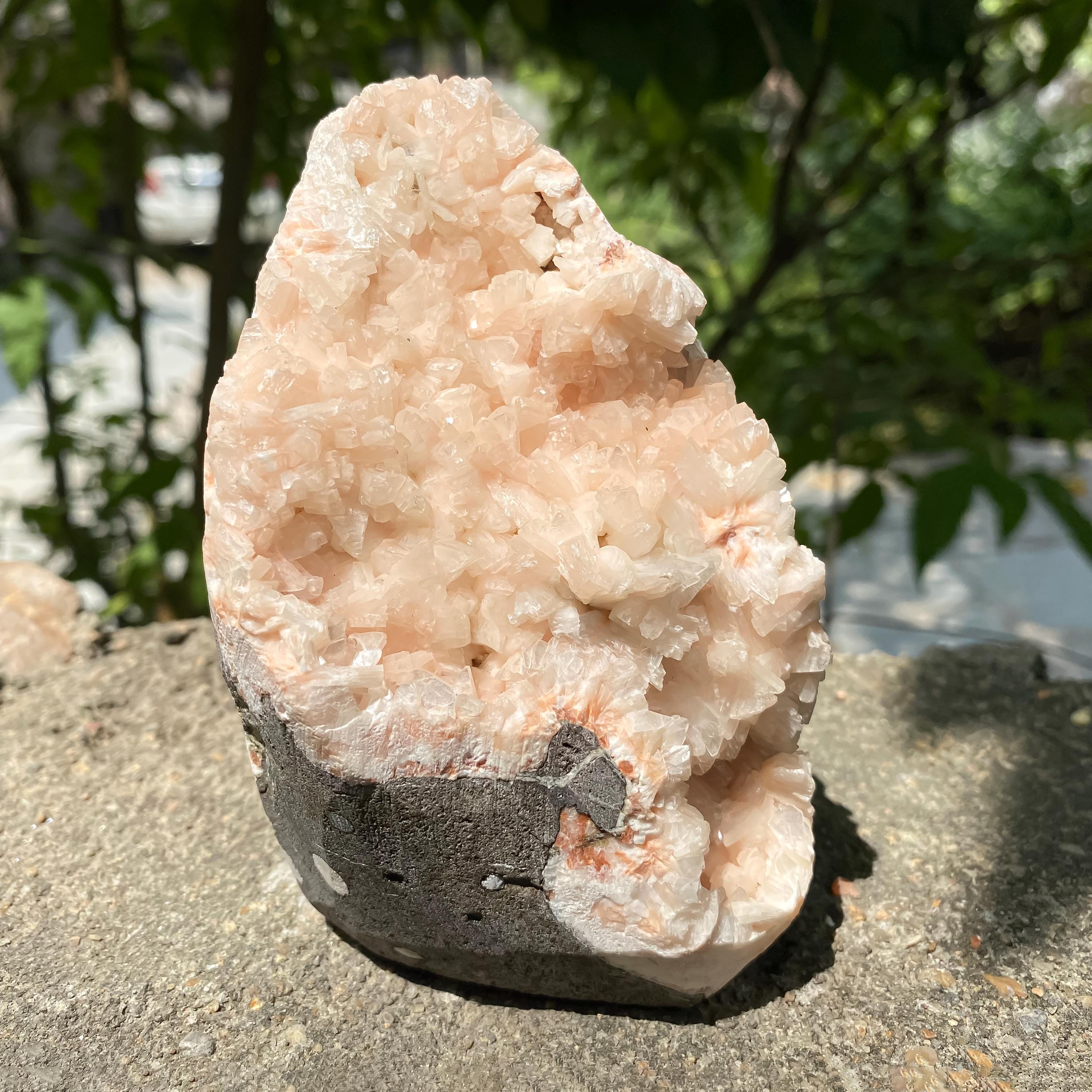 Peach Stilbite Apophyllite Crystal Geode  Healing Stone, 615gm