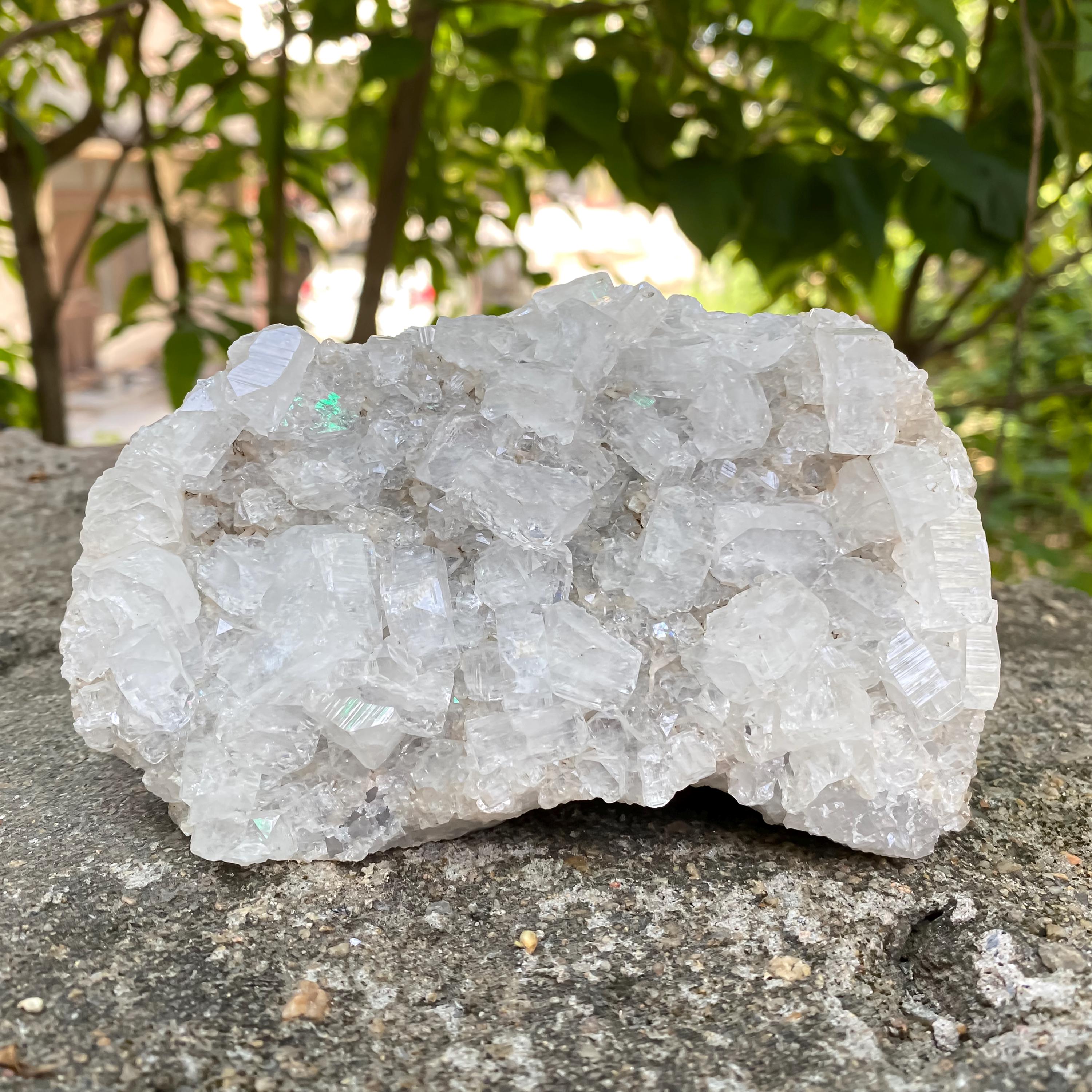 White Apophyllite Crystal Cluster, Sparkling Zeolite Specimen, 680gm Cubic White Crystals Raw, White Apophyllite Zeolite Cluster