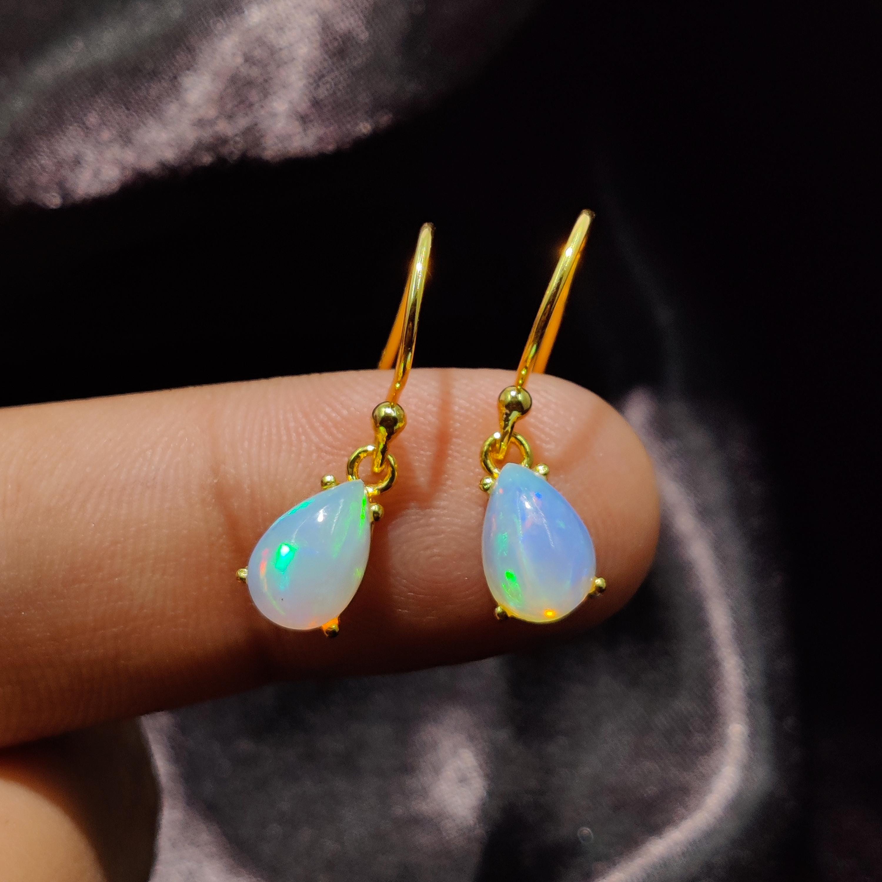 White Ethiopian Opal Drop Earrings: 925 Sterling Silver Boho Jewelry, 6*9mm Opal