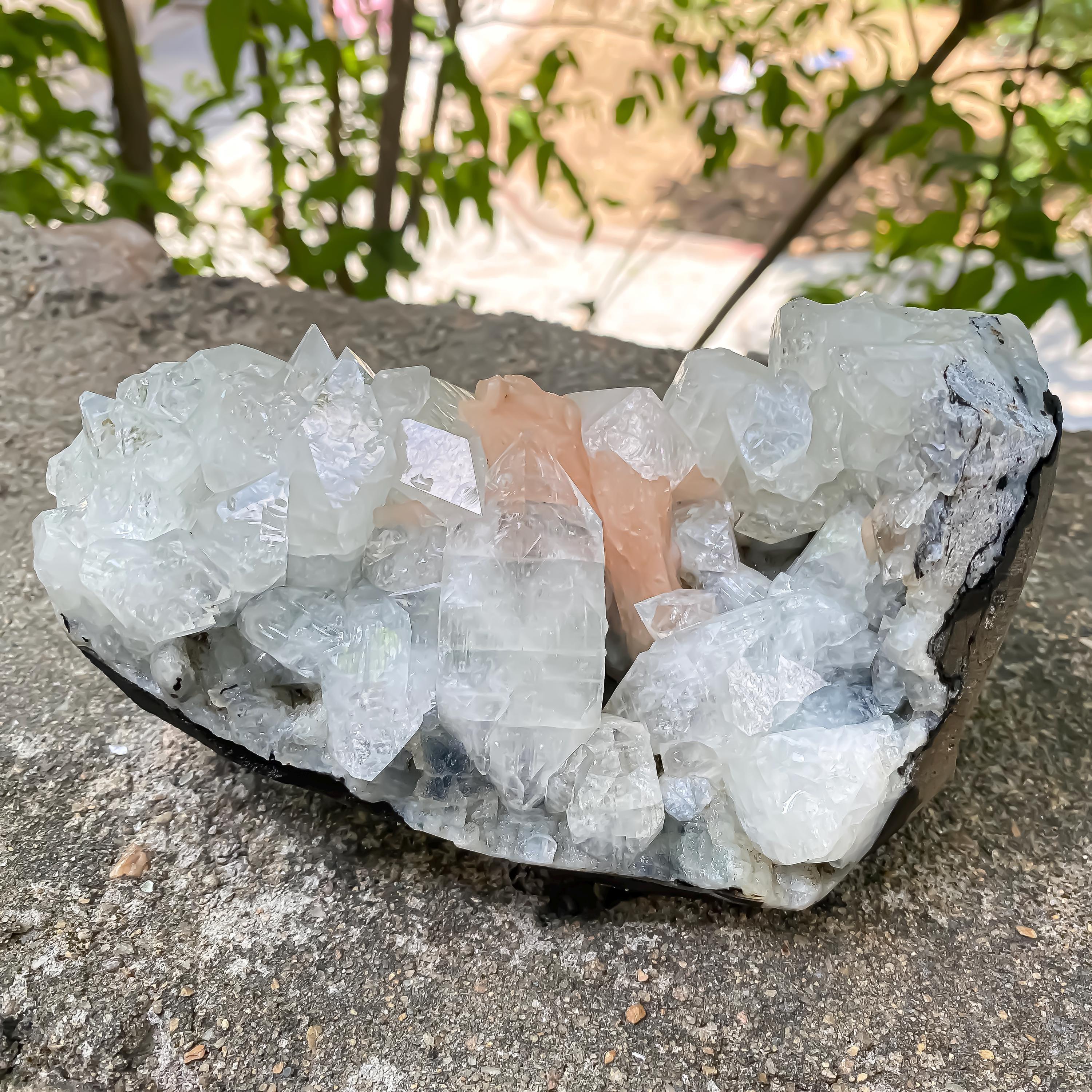 Apophyllite Cluster Geode Natural Sparkling Crystal Points, Healing Mineral Specimen, Reiki Stone Rough Zeolite