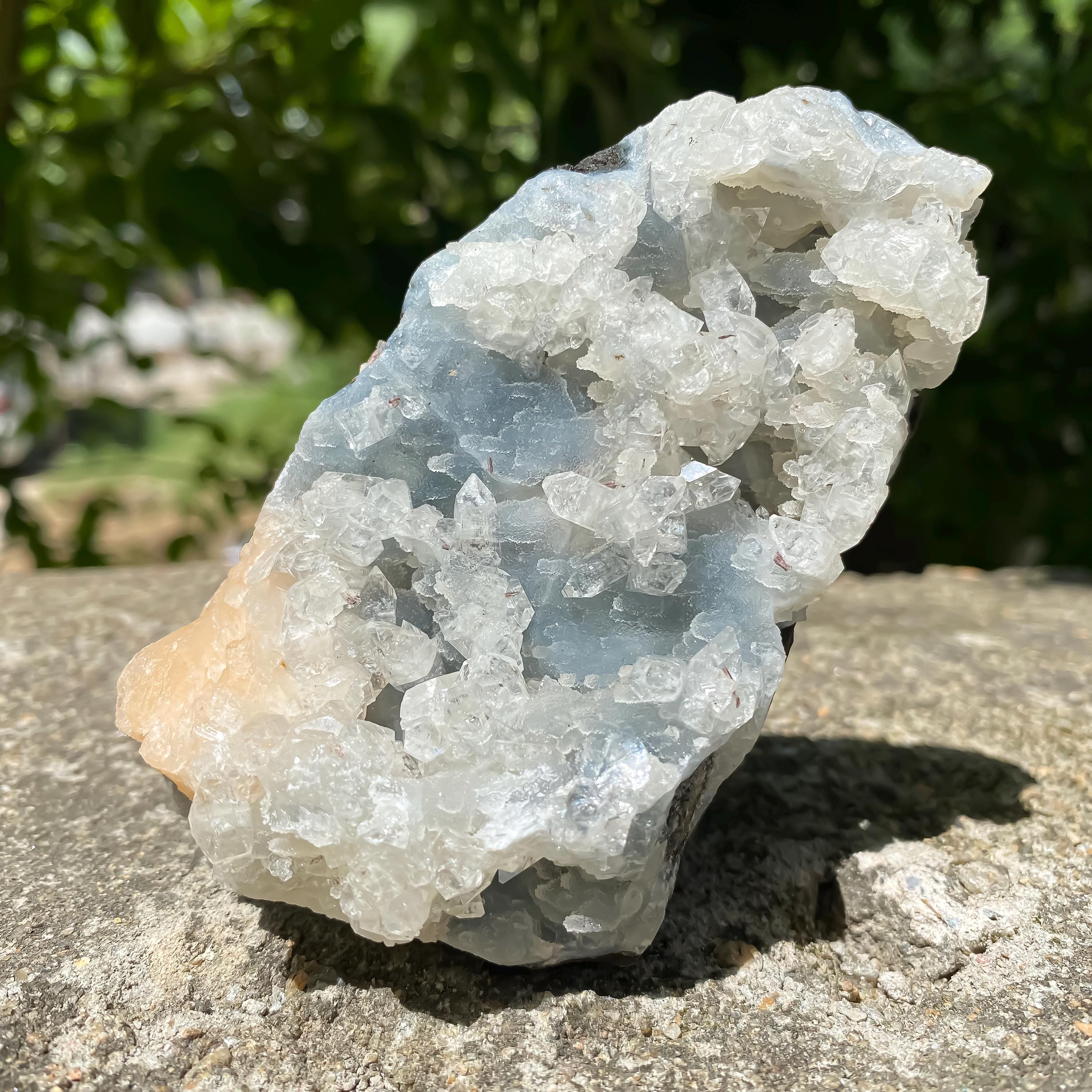 Natural Apophyllite Crystal with Chalcedony Stilbite Cluster: Spiritual Home Decor, Meditation Stone 360gm