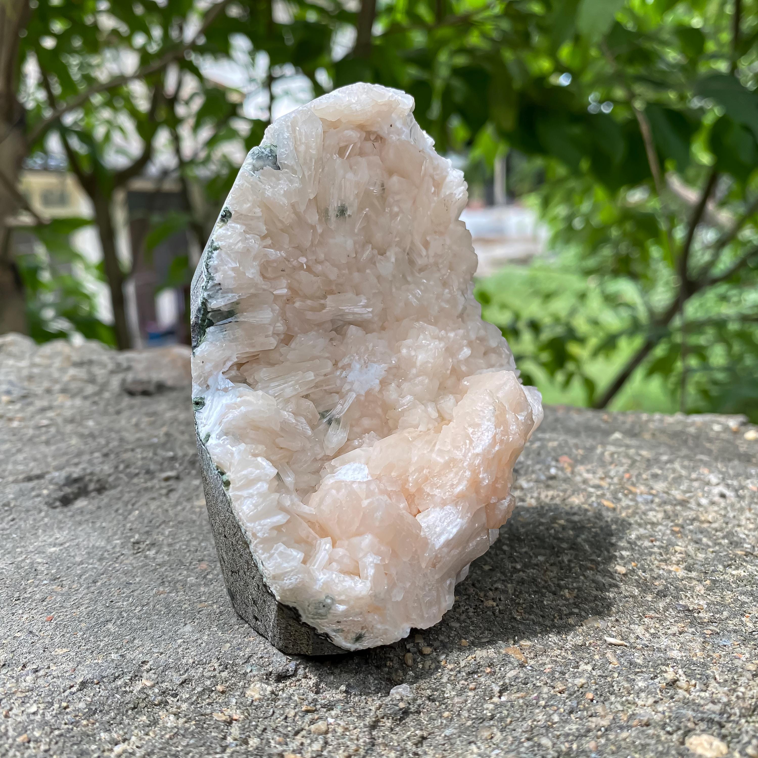 Peach Stilbite Apophyllite Cluster: Raw Healing Crystal Display 350gm