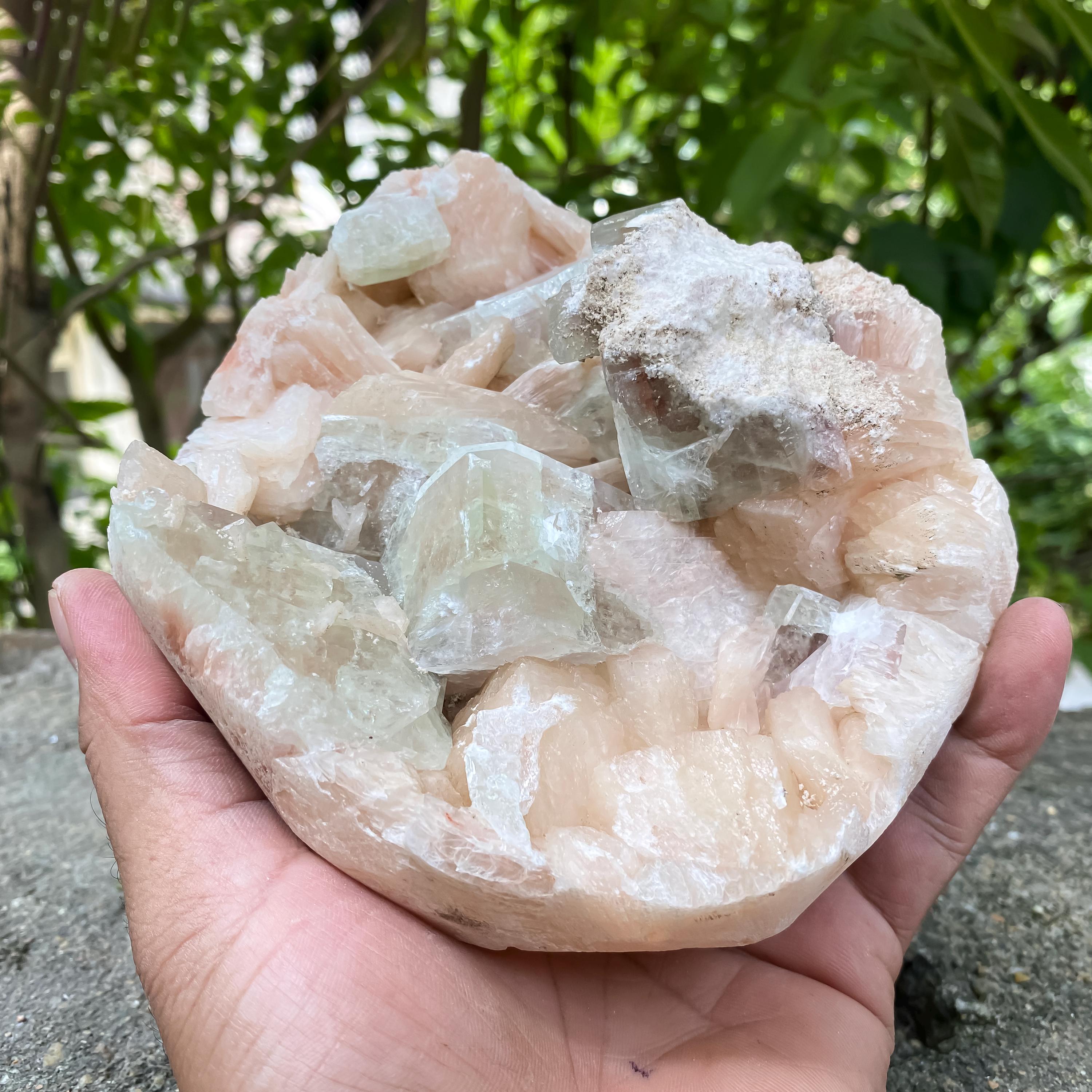 Natural Stillbite with Apophyllite Geode Crystal Cluster Reiki Healing Stone Home Decor