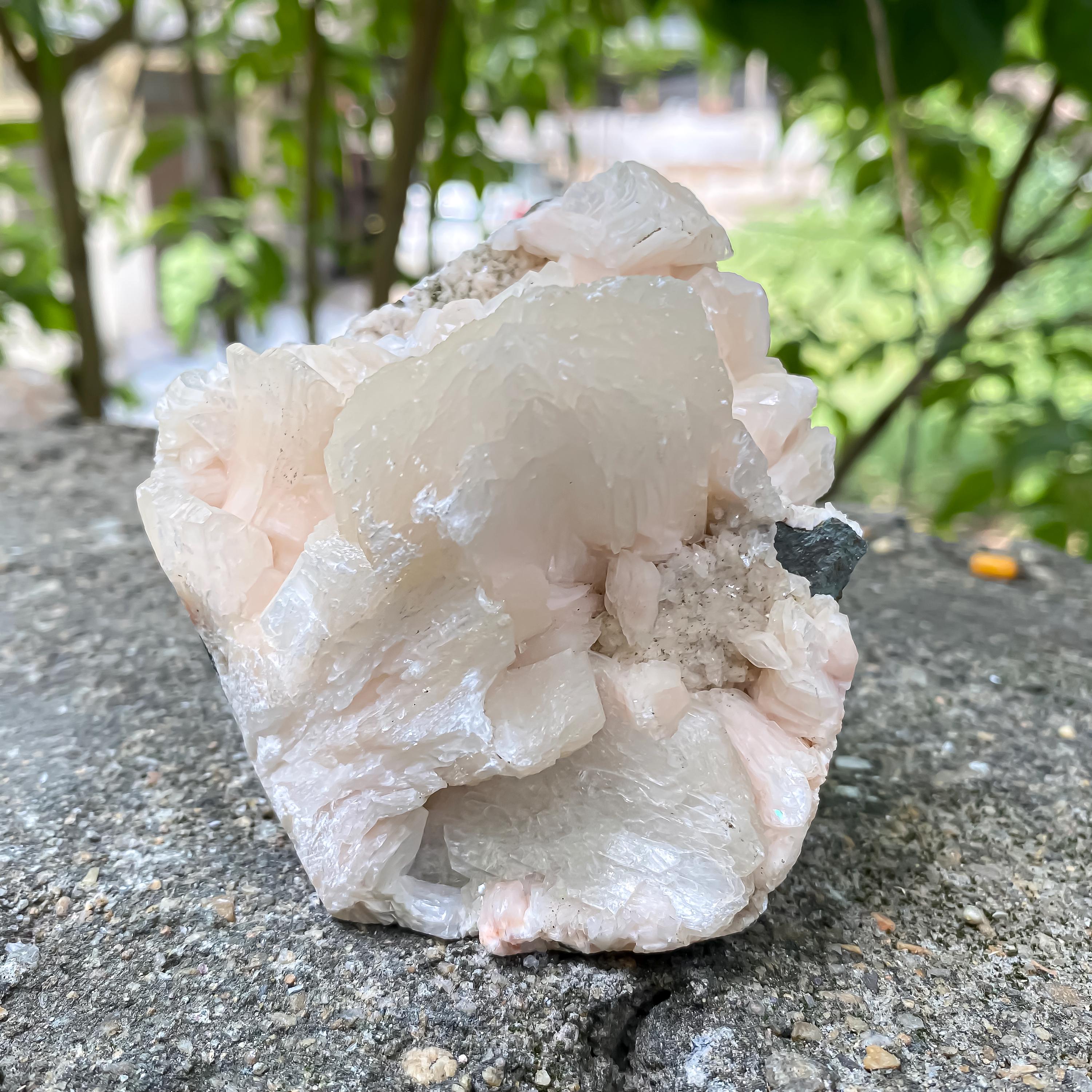 Rare Cubic Stilbite Apophyllite on Peach Pink Pastel Stilbite - Crystal Healing Decor 370gm