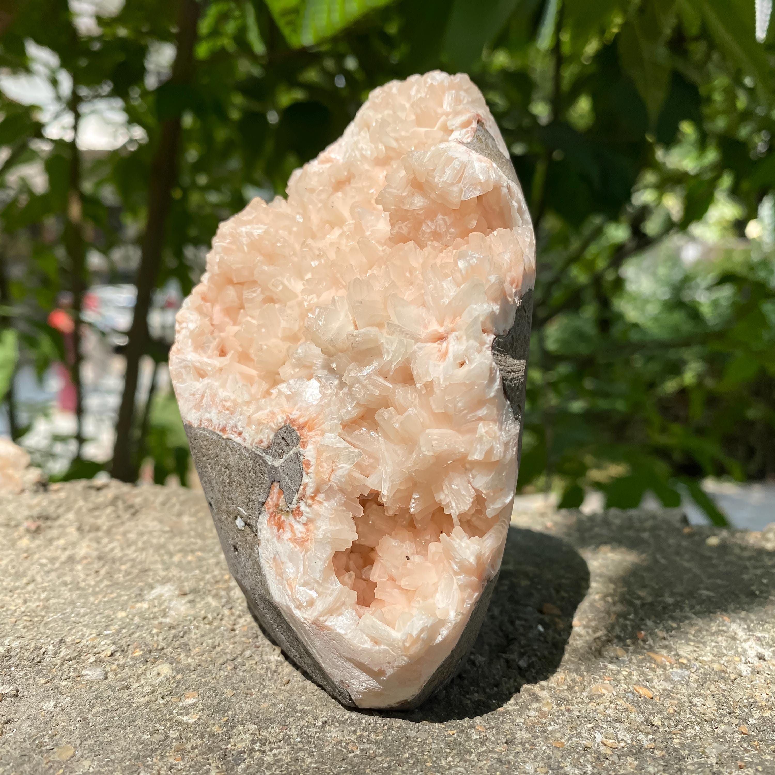 Peach Stilbite Apophyllite Crystal Geode  Healing Stone, 615gm