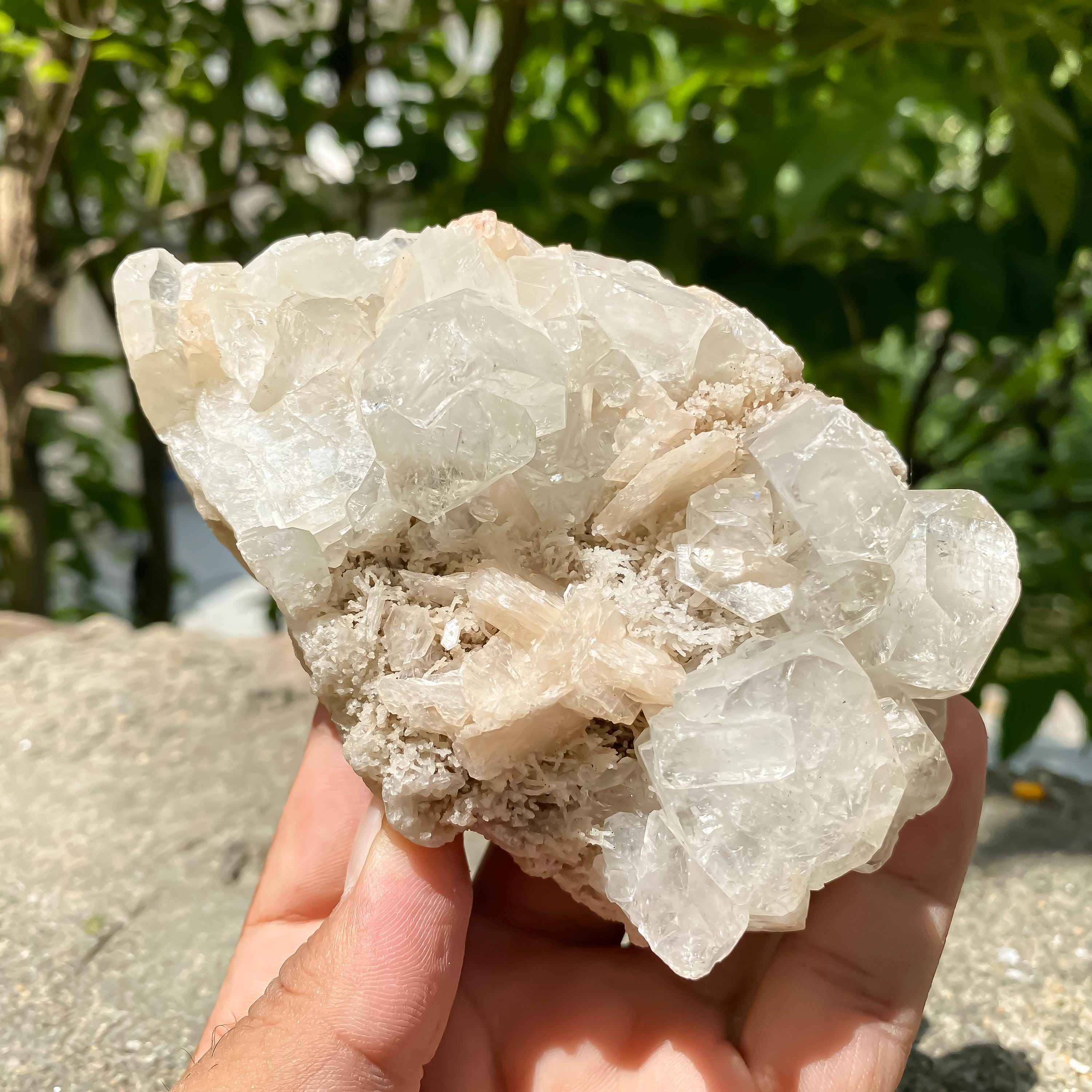 Stilbite Apophyllite Raw Cluster | 405gm Natural Mineral Specimen | Reiki Crystal Cluster Rough | Cubic Apophyllite