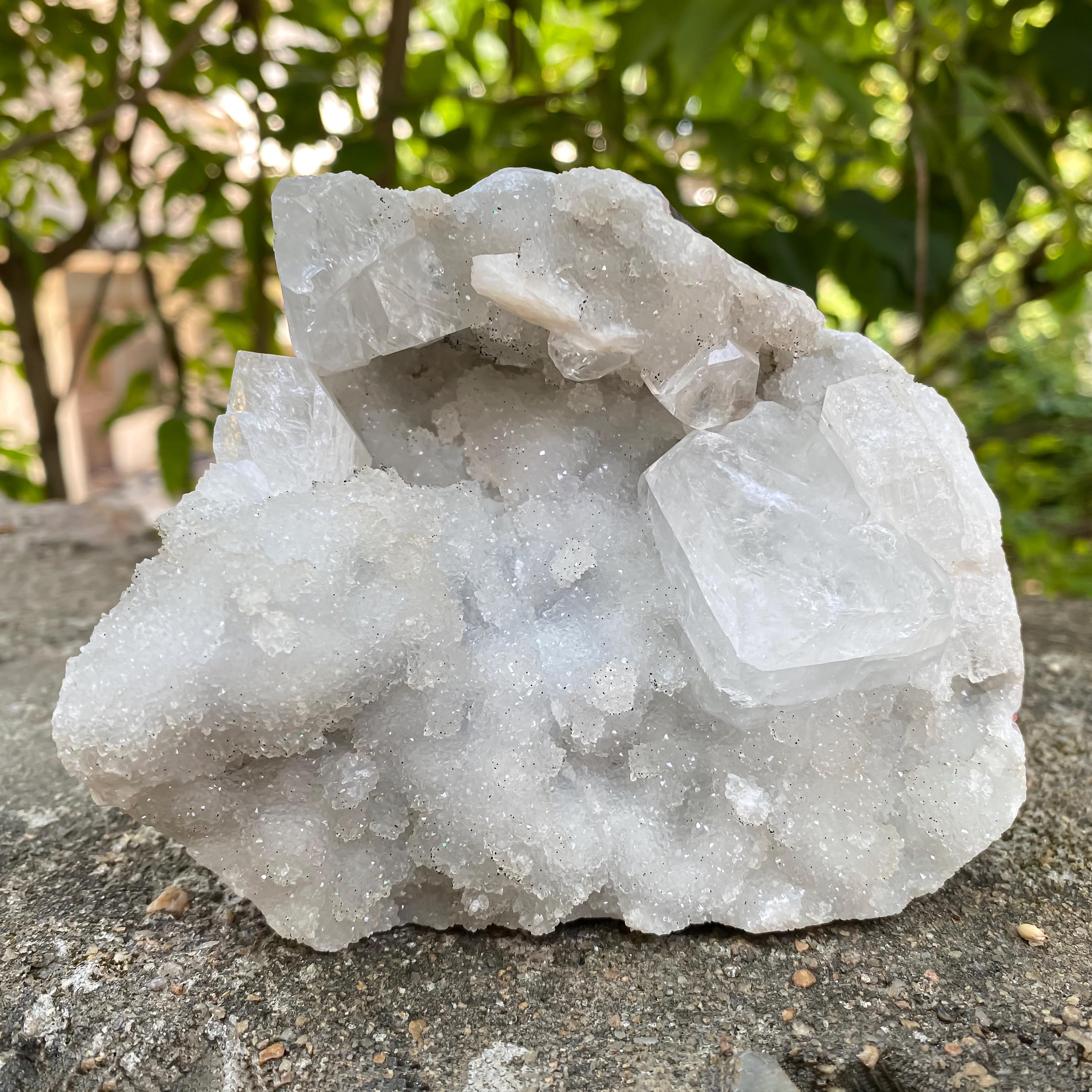 Natural Healing Stone, Cubic Apophyllite Zeolite Cluster: 710gm Meditation Home Decor Rough