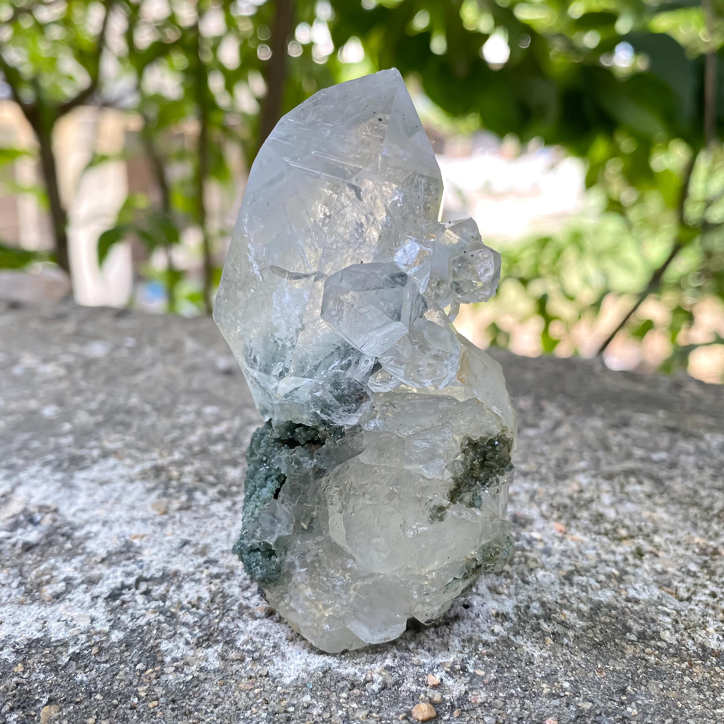 Self Standing Quartz, Himalayan Green Chlorite Quartz Specimen: Raw Healing Crystal 115gm