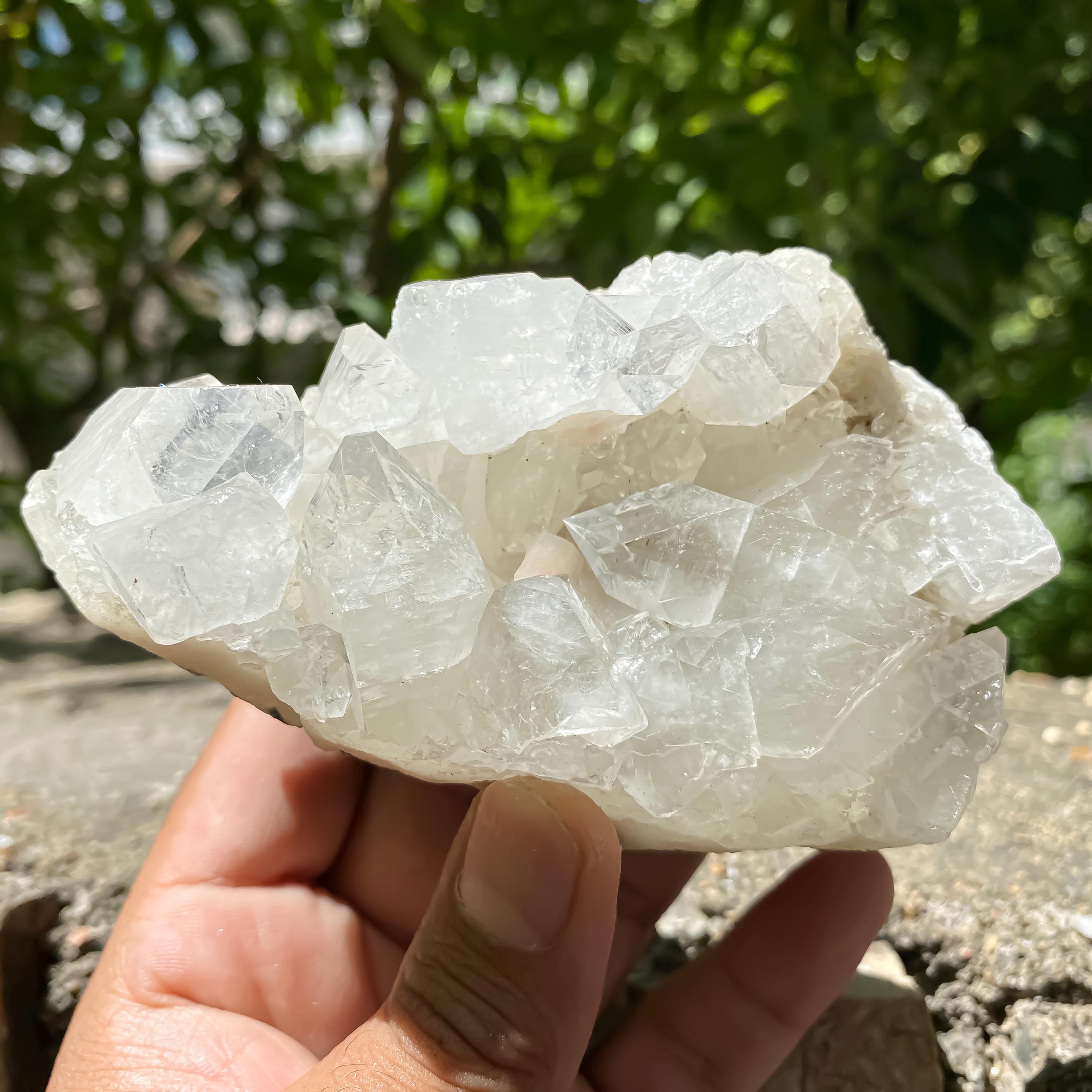Natural Apophyllite Cluster Geode | 350gm Sparkling Crystal Points, Healing Stone, Mineral Specimen