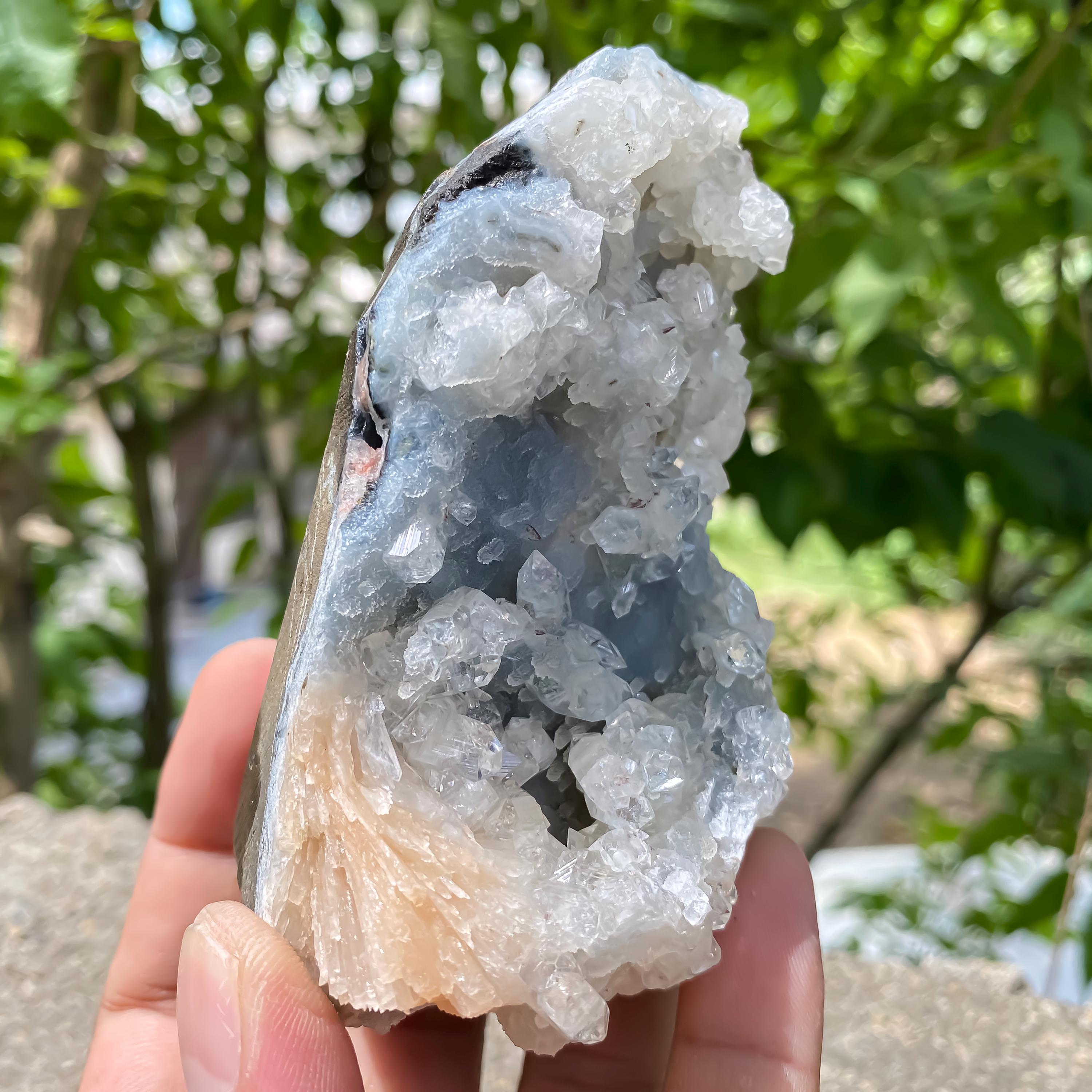 Natural Apophyllite Crystal with Chalcedony Stilbite Cluster: Spiritual Home Decor, Meditation Stone 360gm