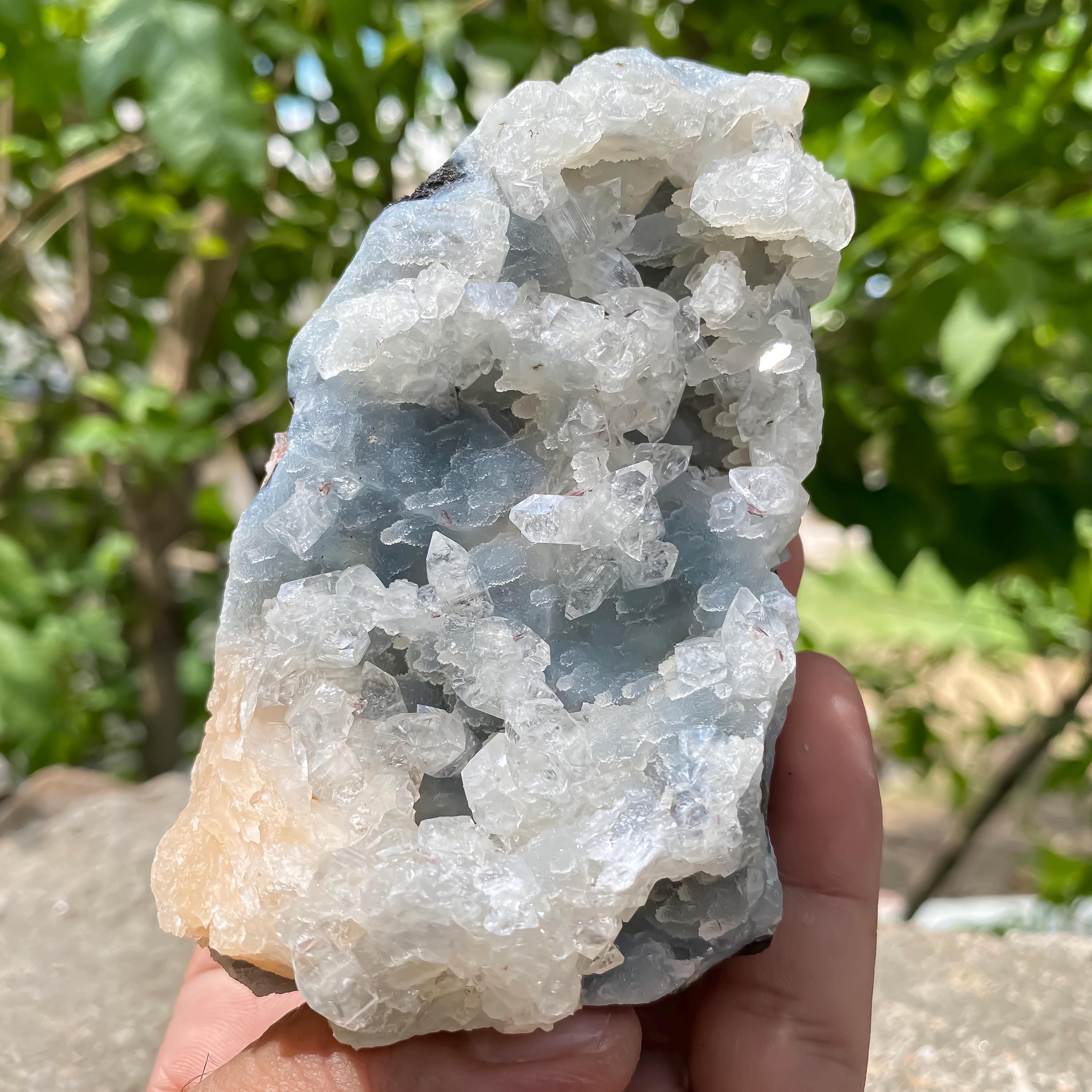 Natural Apophyllite Crystal with Chalcedony Stilbite Cluster: Spiritual Home Decor, Meditation Stone 360gm