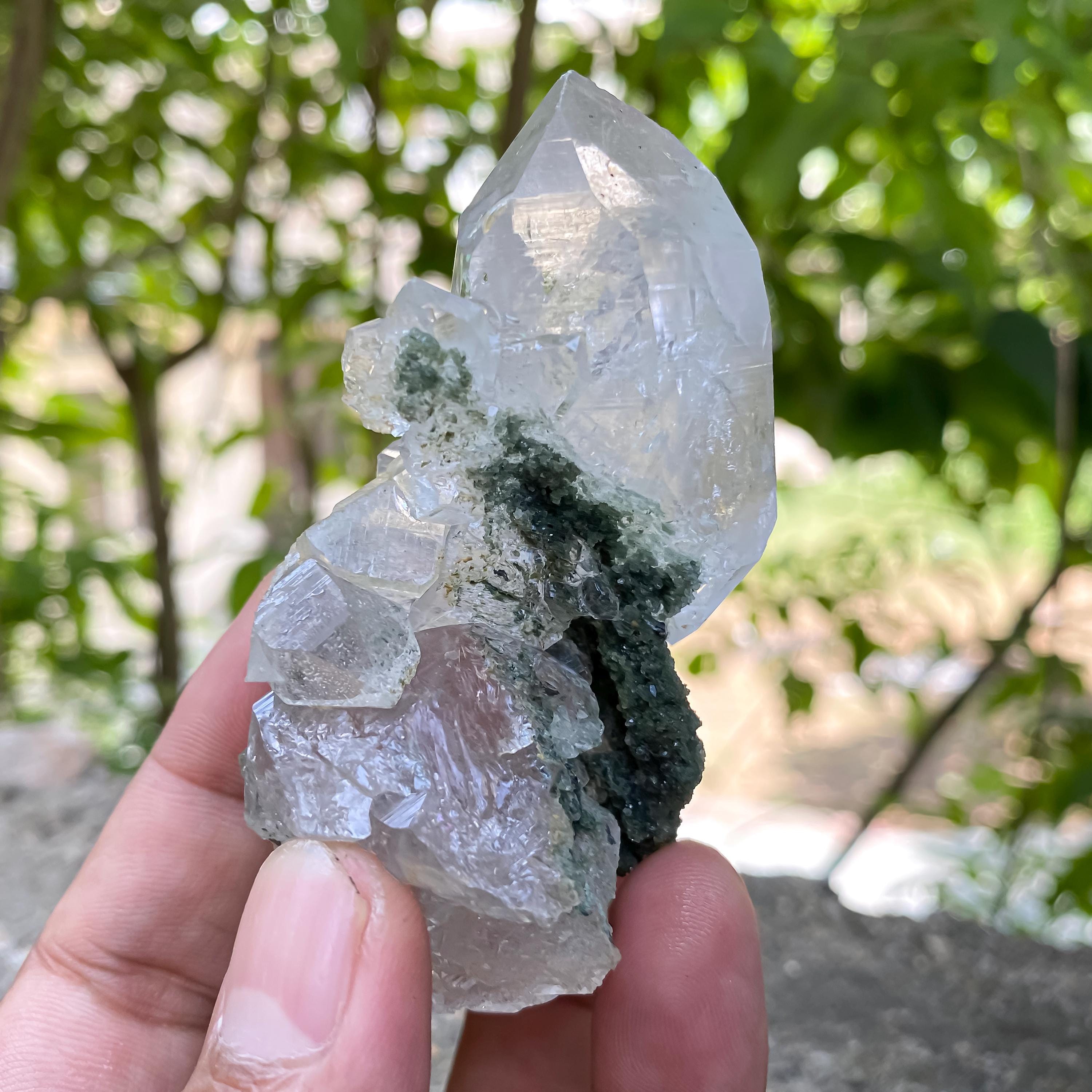 Self Standing Quartz, Himalayan Green Chlorite Quartz Specimen: Raw Healing Crystal 115gm